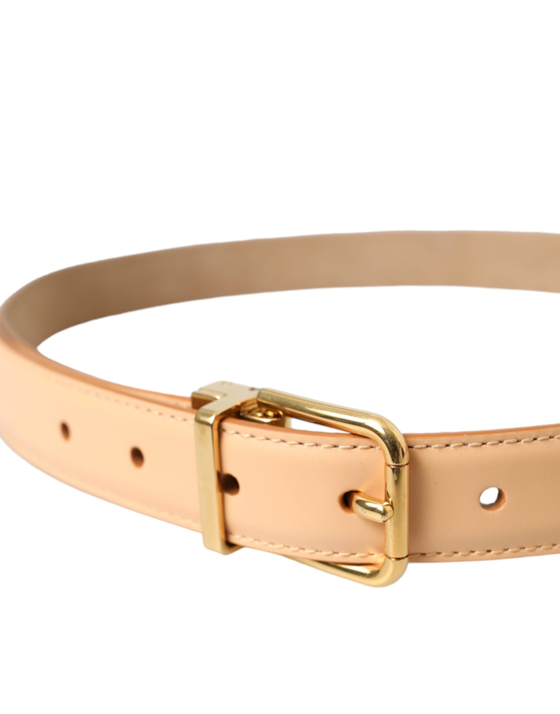 Dolce & Gabbana Beige Calfskin Leather Gold Metal Buckle Belt | Regal Royce
