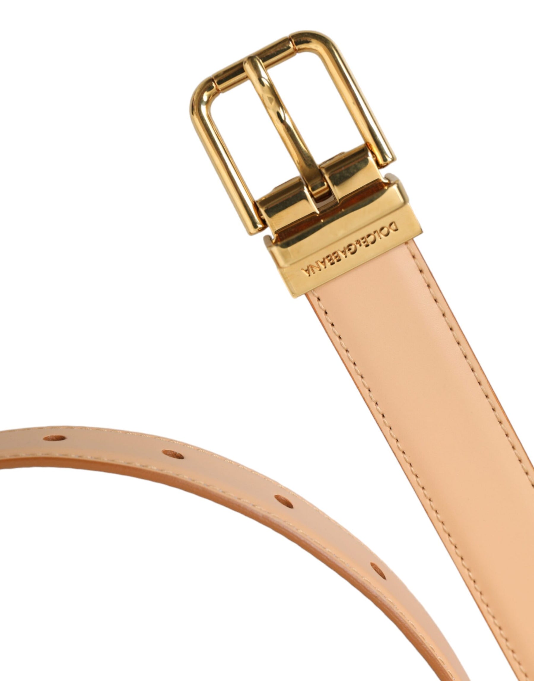 Dolce & Gabbana Beige Calfskin Leather Gold Metal Buckle Belt | Regal Royce