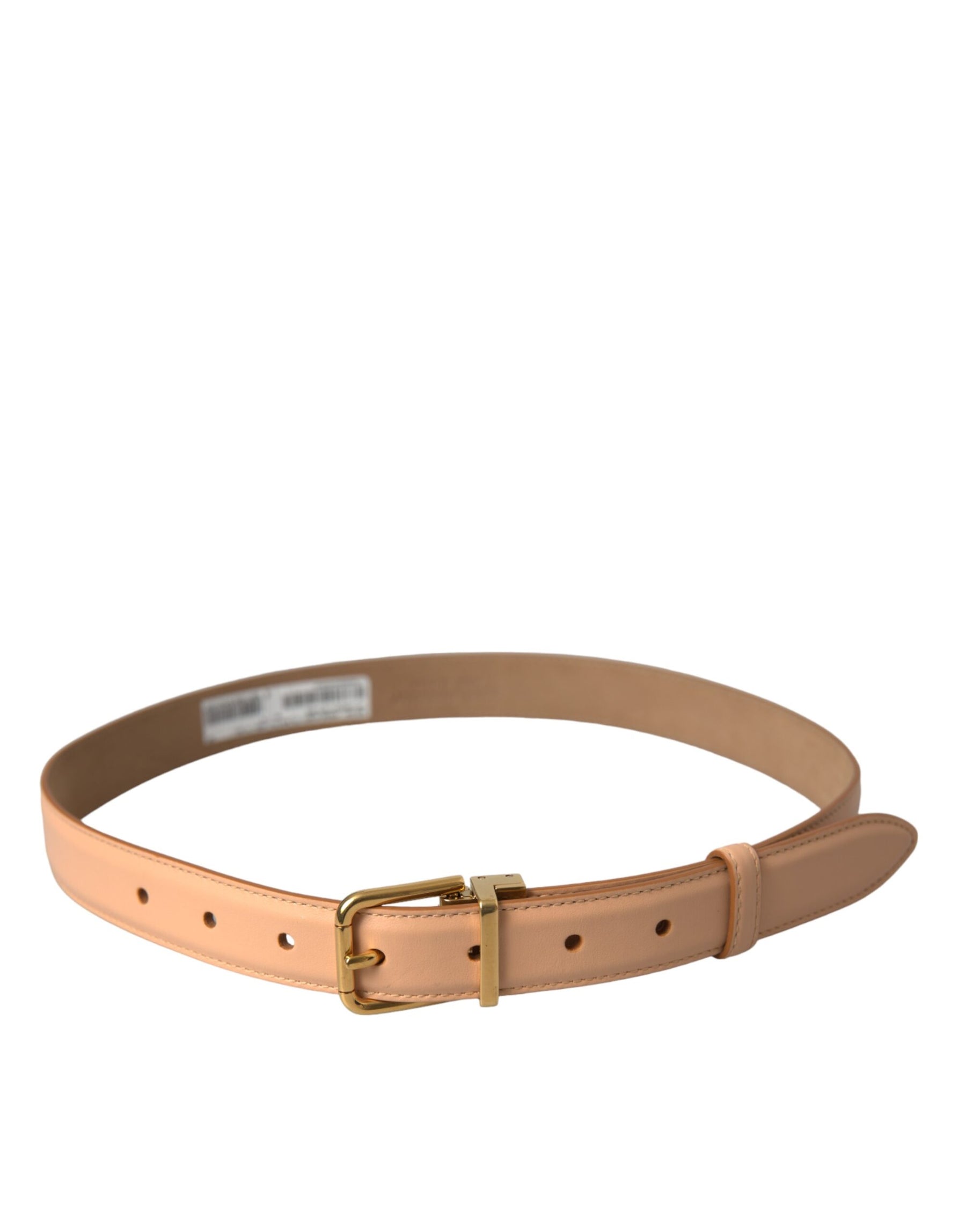 Dolce & Gabbana Beige Calfskin Leather Gold Metal Buckle Belt | Regal Royce