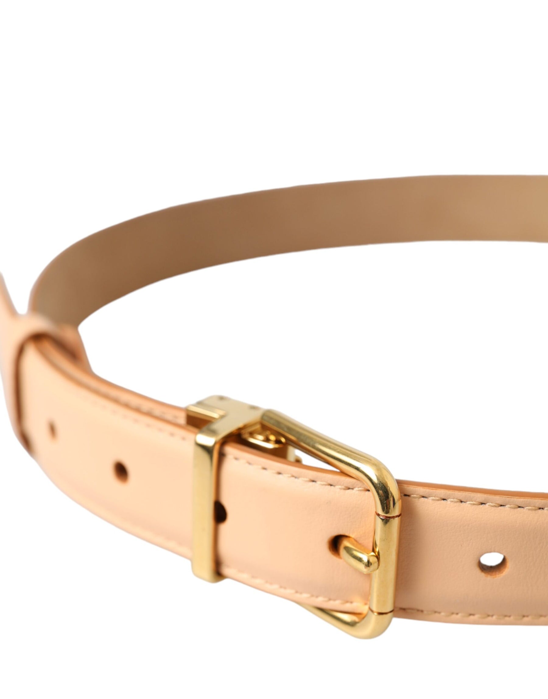 Dolce & Gabbana Beige Calfskin Leather Gold Metal Buckle Belt | Regal Royce