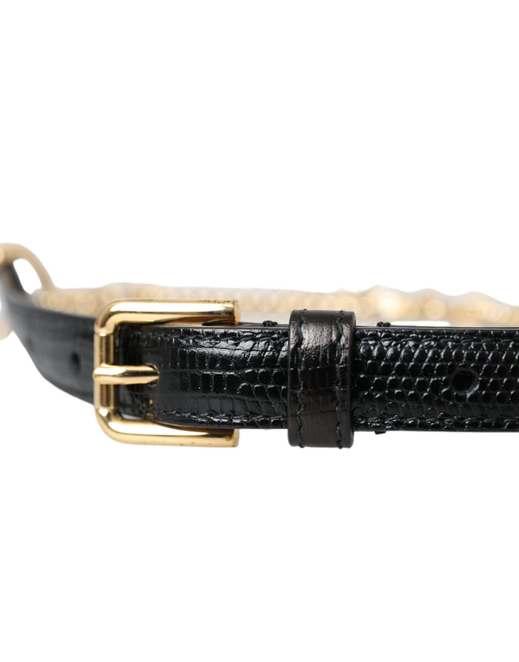 Dolce & Gabbana Black Leather Gold Chain Crystal Waist Women Belt | Regal Royce