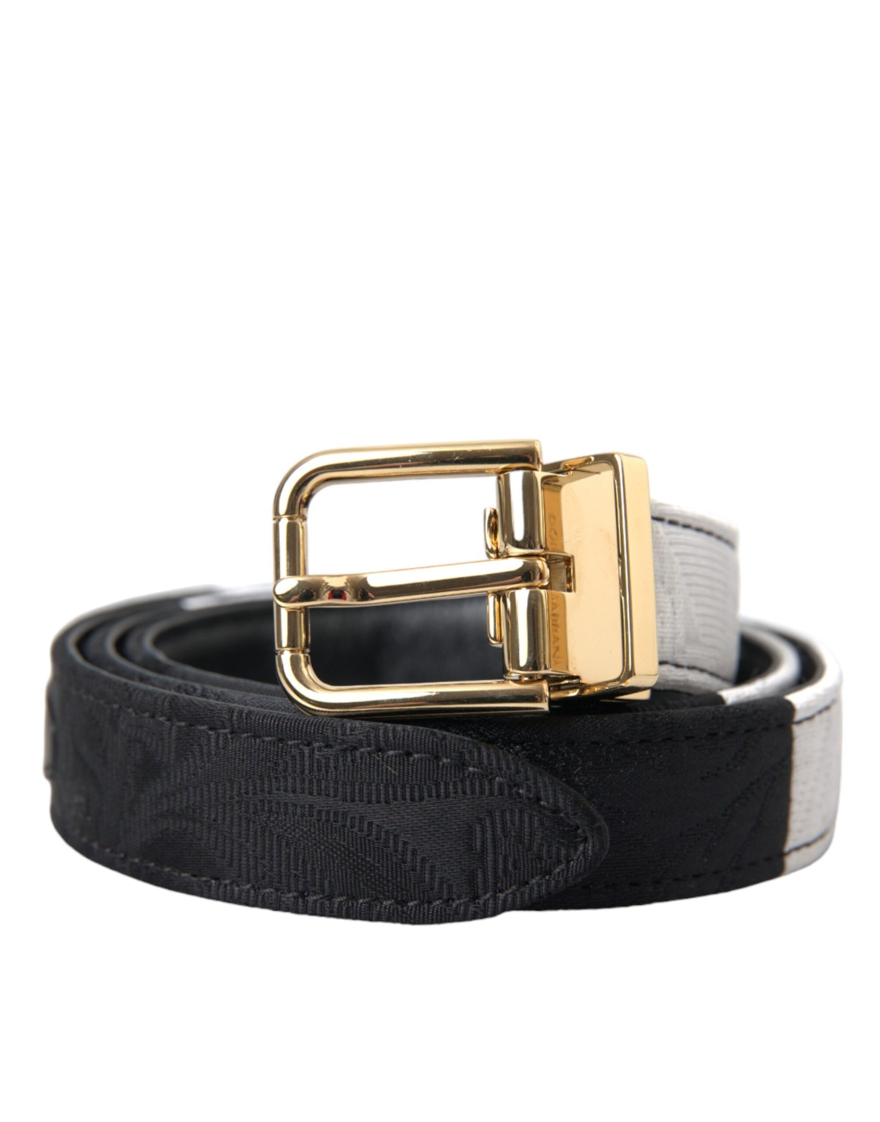 Dolce & Gabbana Black White Patchwork Gold Metal Buckle Belt | Regal Royce