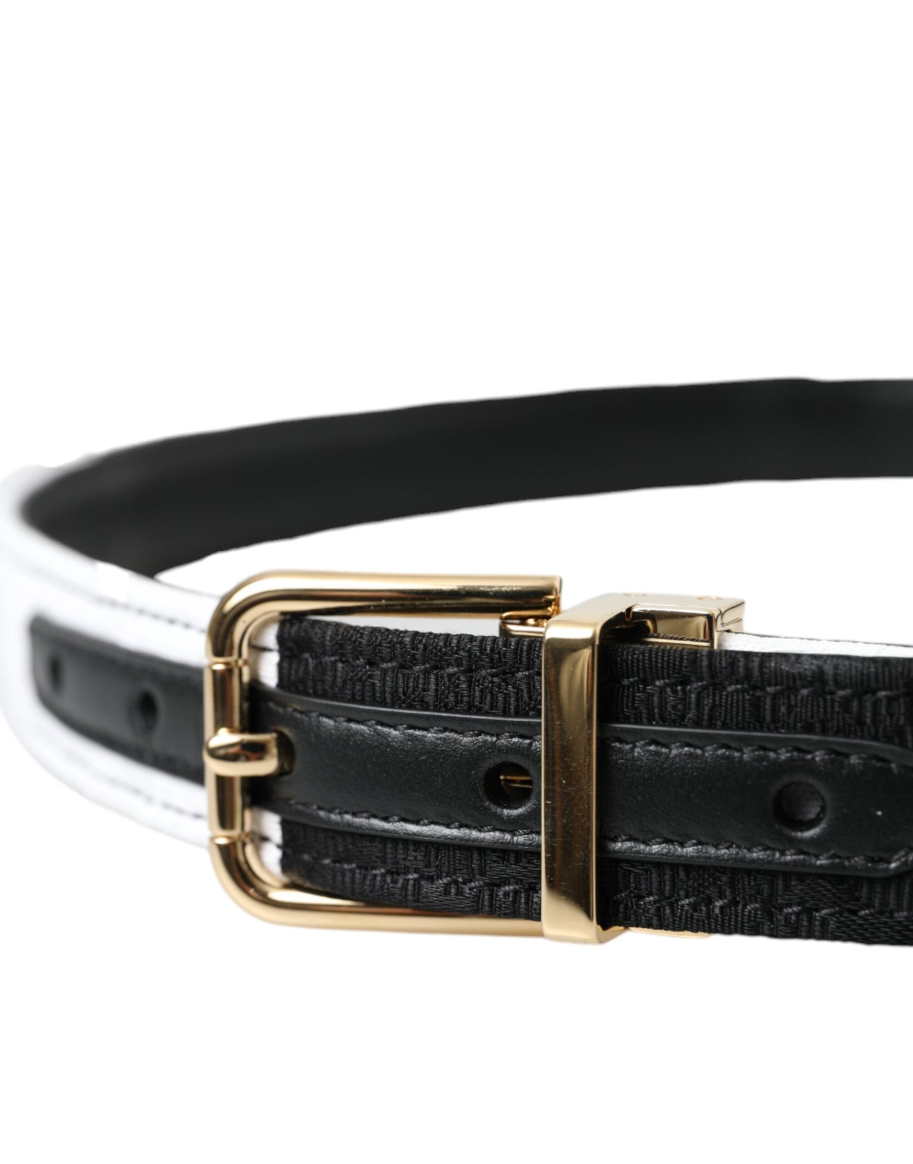 Dolce & Gabbana Black White Patchwork Gold Metal Buckle Belt | Regal Royce