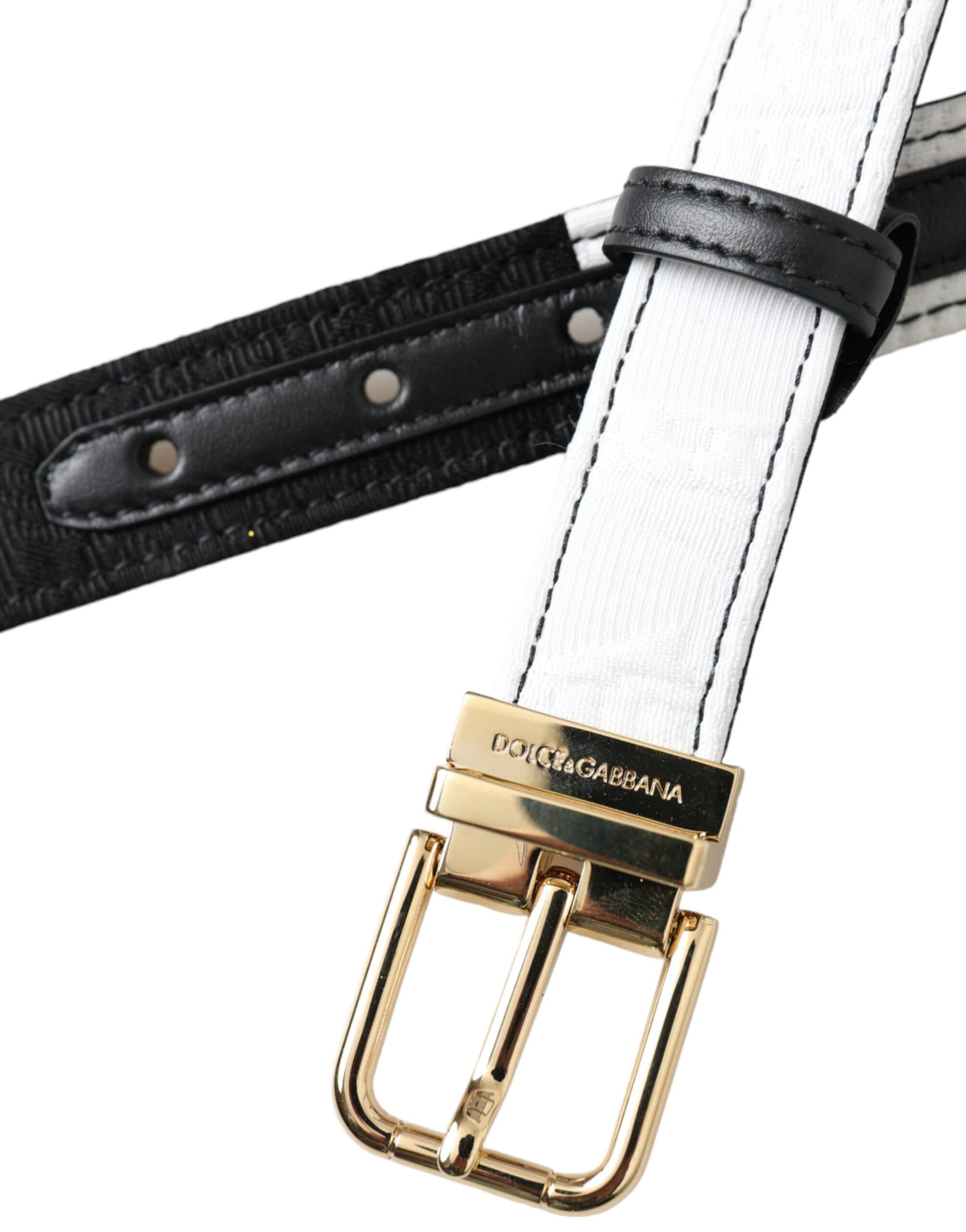 Dolce & Gabbana Black White Patchwork Gold Metal Buckle Belt | Regal Royce