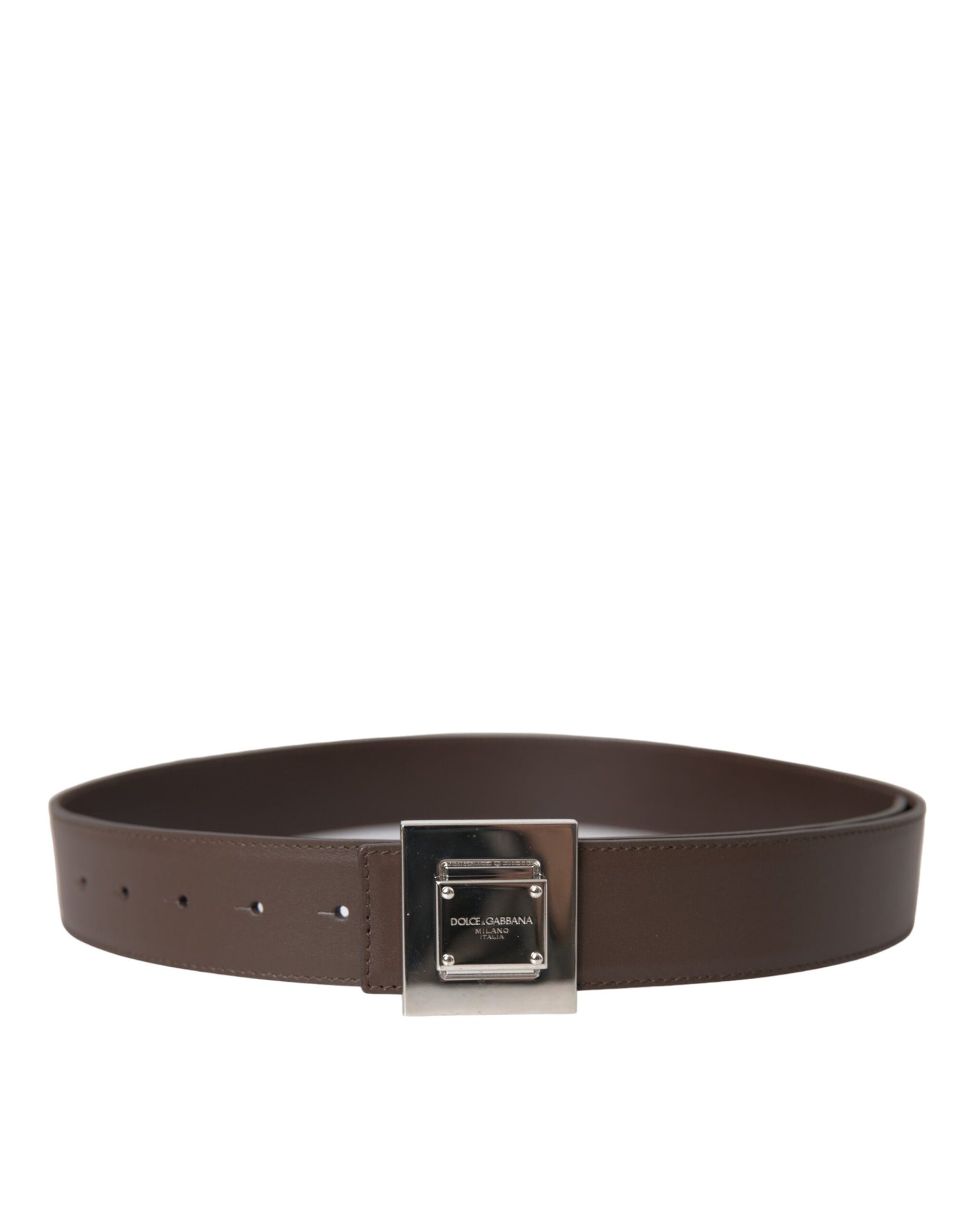 Dolce & Gabbana Brown Calf Leather Square Metal Buckle Belt | Regal Royce