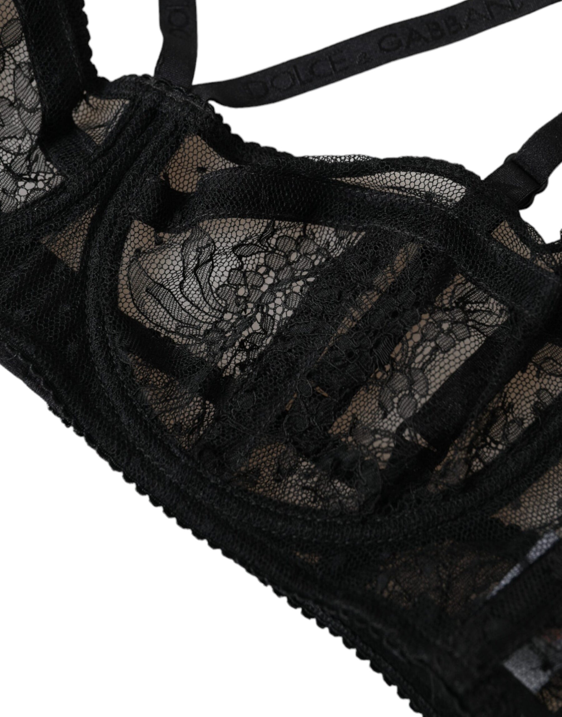 Dolce & Gabbana Black Floral Lace Nylon Balconcino Bra Underwear | Regal Royce