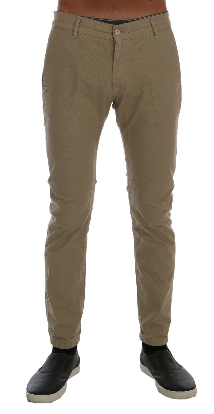 Daniele Alessandrini Beige Cotton Stretch Slim Fit Chinos | Regal Royce