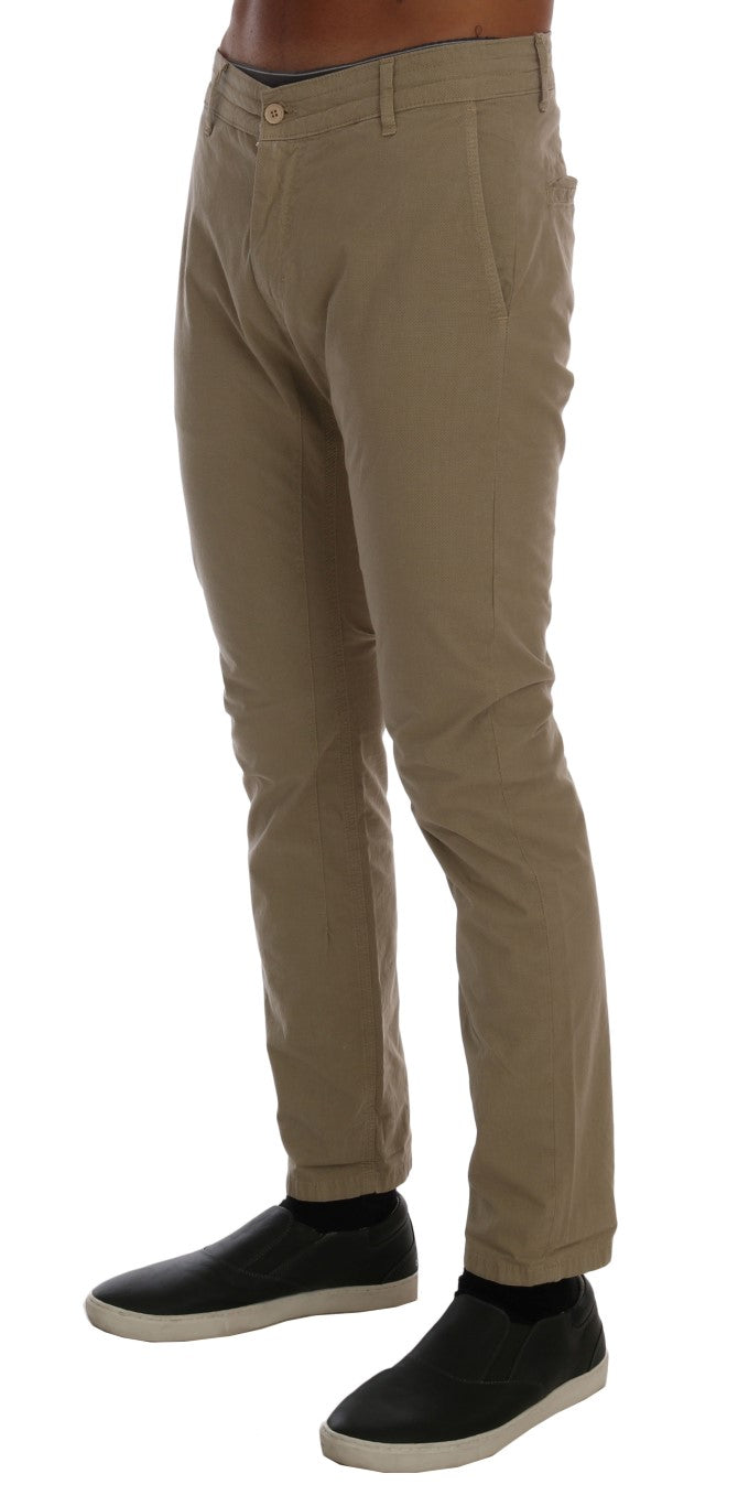 Daniele Alessandrini Beige Cotton Stretch Slim Fit Chinos | Regal Royce
