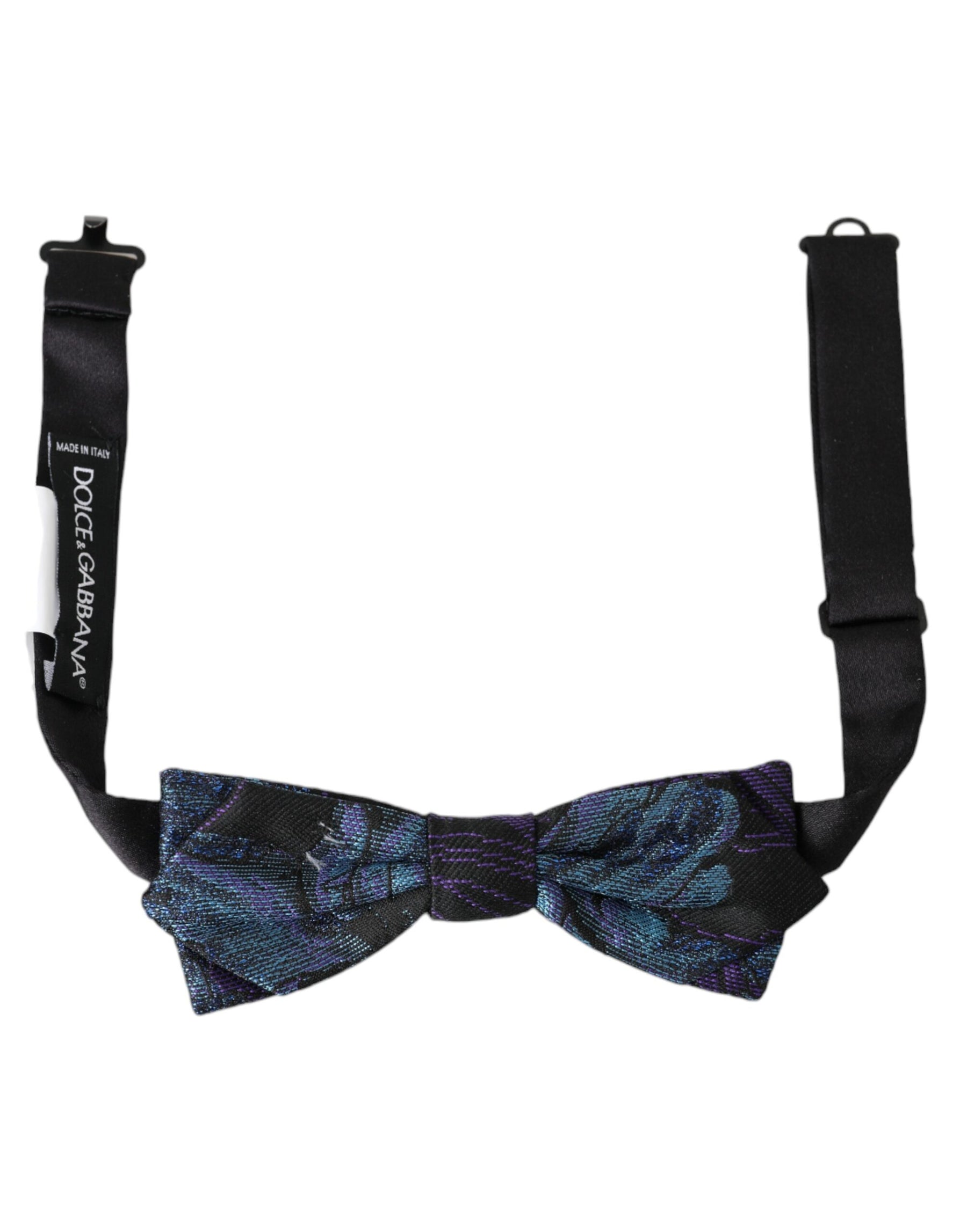Dolce & Gabbana Black Blue Brocade Adjustable Neck Men Bow Tie | Regal Royce