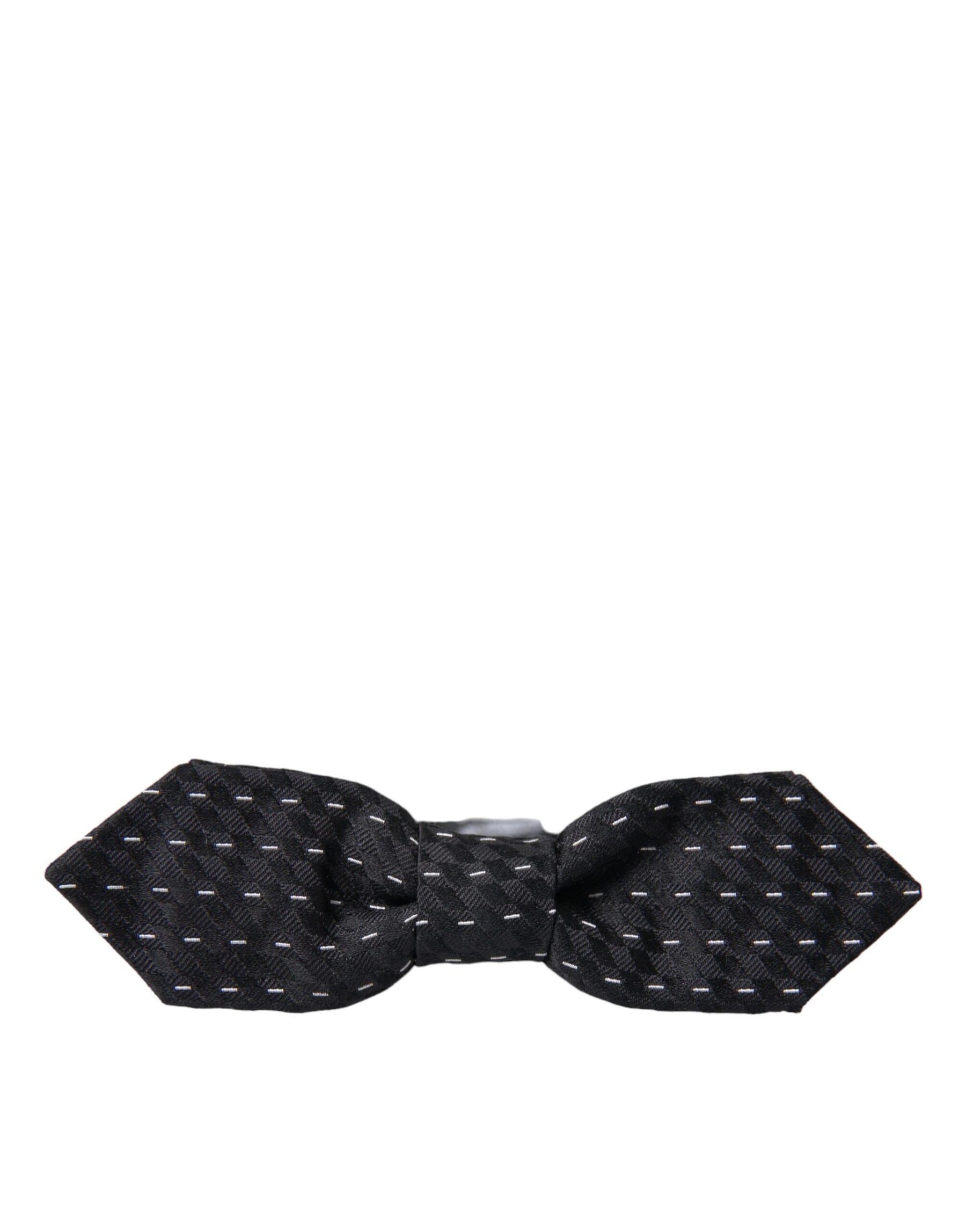 Dolce & Gabbana Black White Stitched Silk Men Neck Bow Tie | Regal Royce