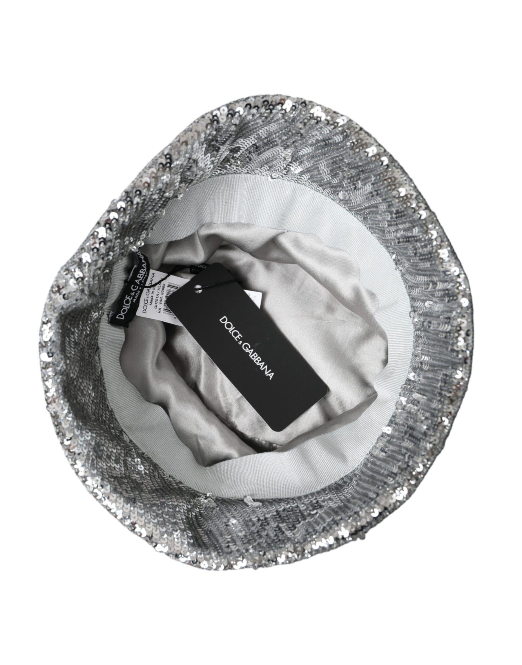 Dolce & Gabbana Silver Sequined Nylon Bucket Hat Men | Regal Royce