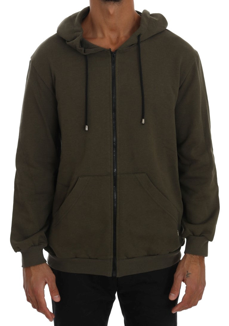 Daniele Alessandrini Green Full Zipper Hodded Cotton Sweater | Regal Royce