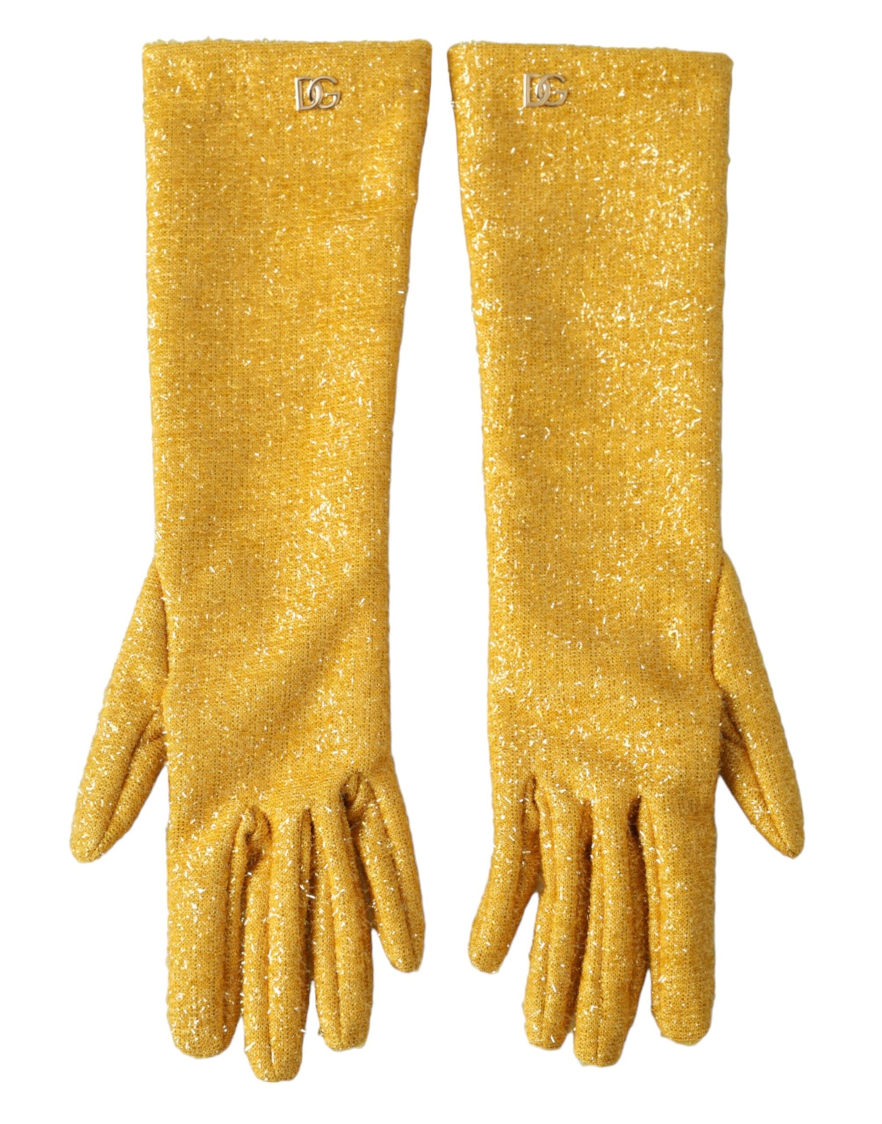 Dolce & Gabbana Gold Lurex Fantasia Mid Arm Length Gloves | Regal Royce
