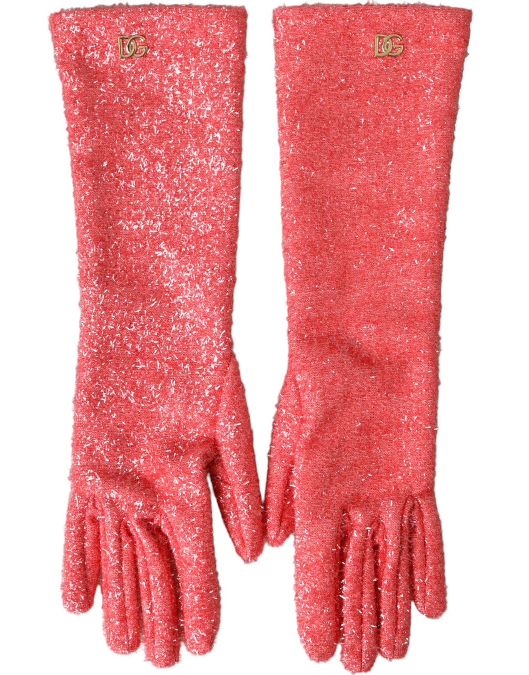 Dolce & Gabbana Pink Lurex Fantasia Mid Arm Length Gloves | Regal Royce