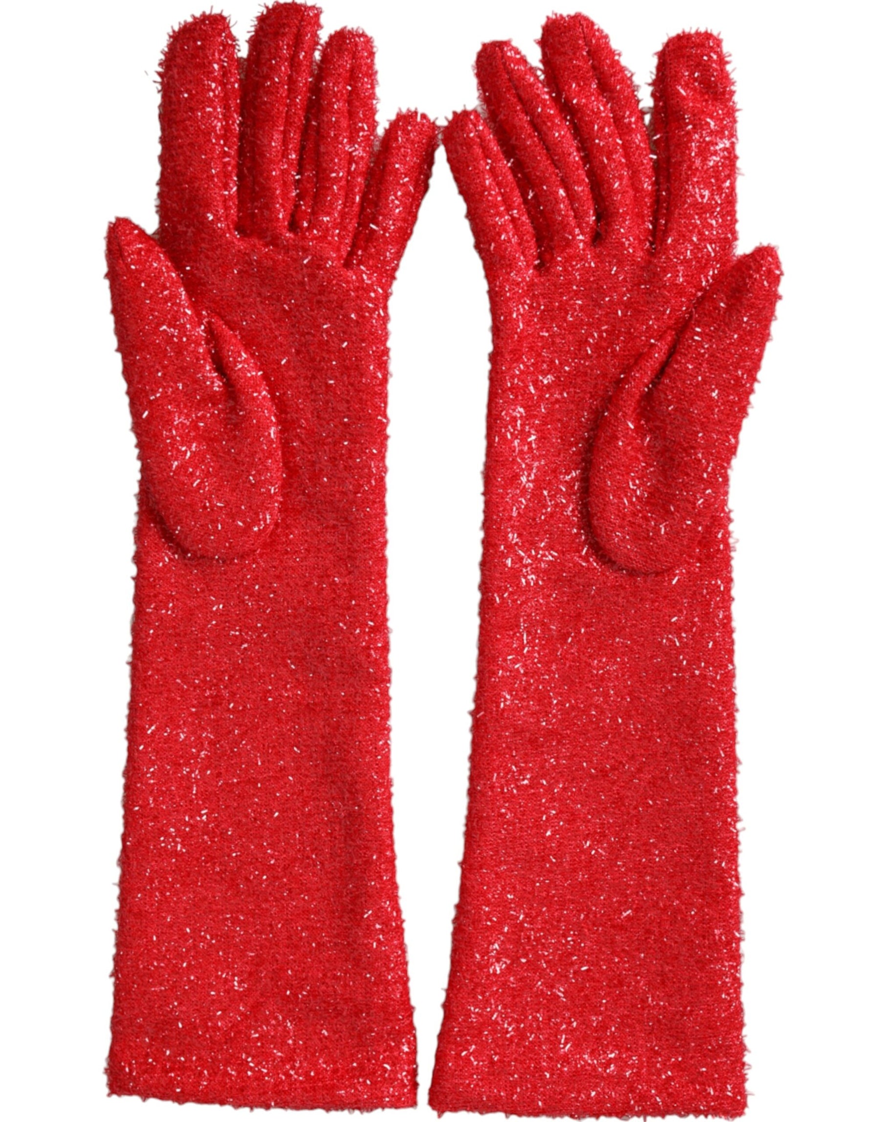 Dolce & Gabbana Red Lurex Fantasia Mid Arm Length Gloves | Regal Royce