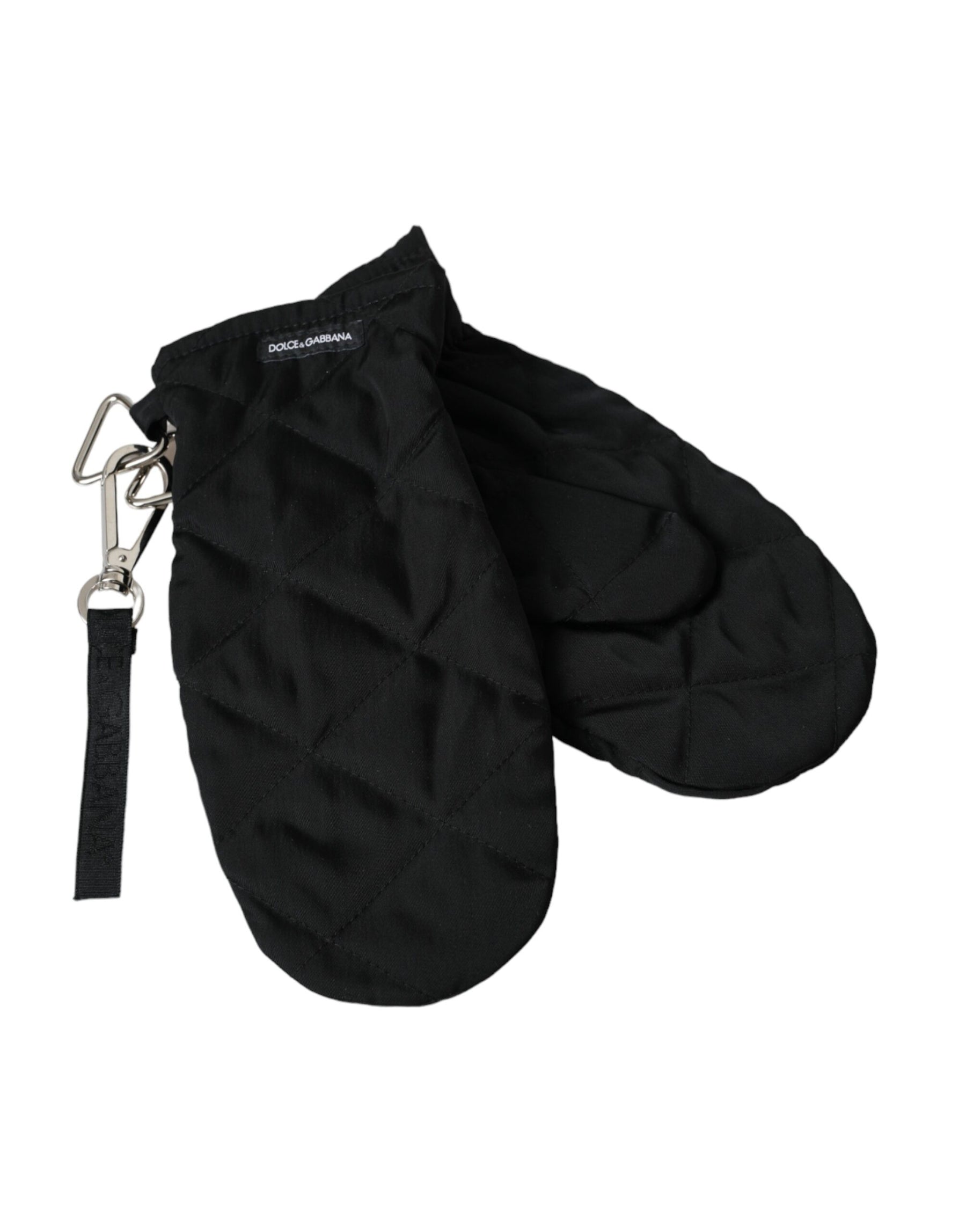 Dolce & Gabbana Black Quilted Nylon Wrist Length Mitten Gloves | Regal Royce