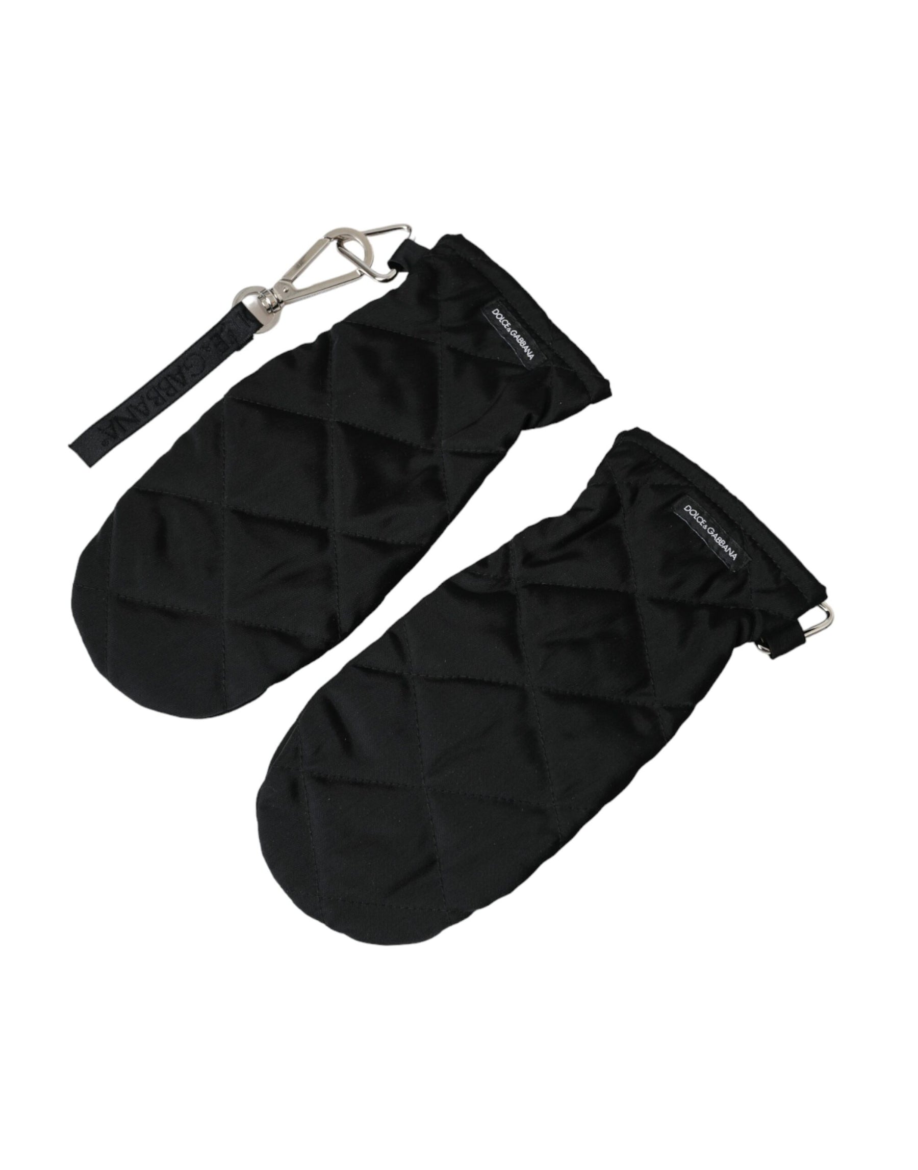 Dolce & Gabbana Black Quilted Nylon Wrist Length Mitten Gloves | Regal Royce