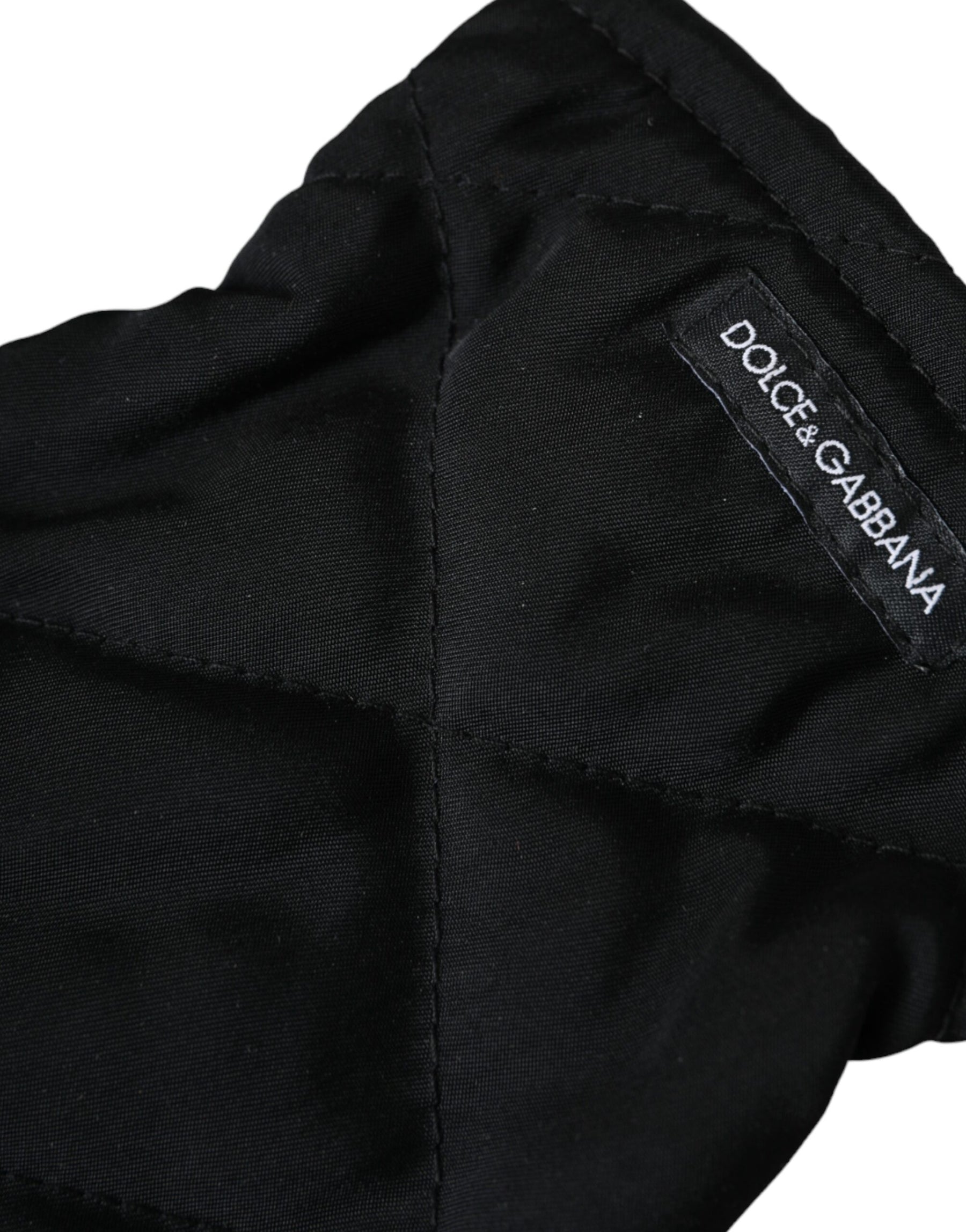 Dolce & Gabbana Black Quilted Nylon Wrist Length Mitten Gloves | Regal Royce