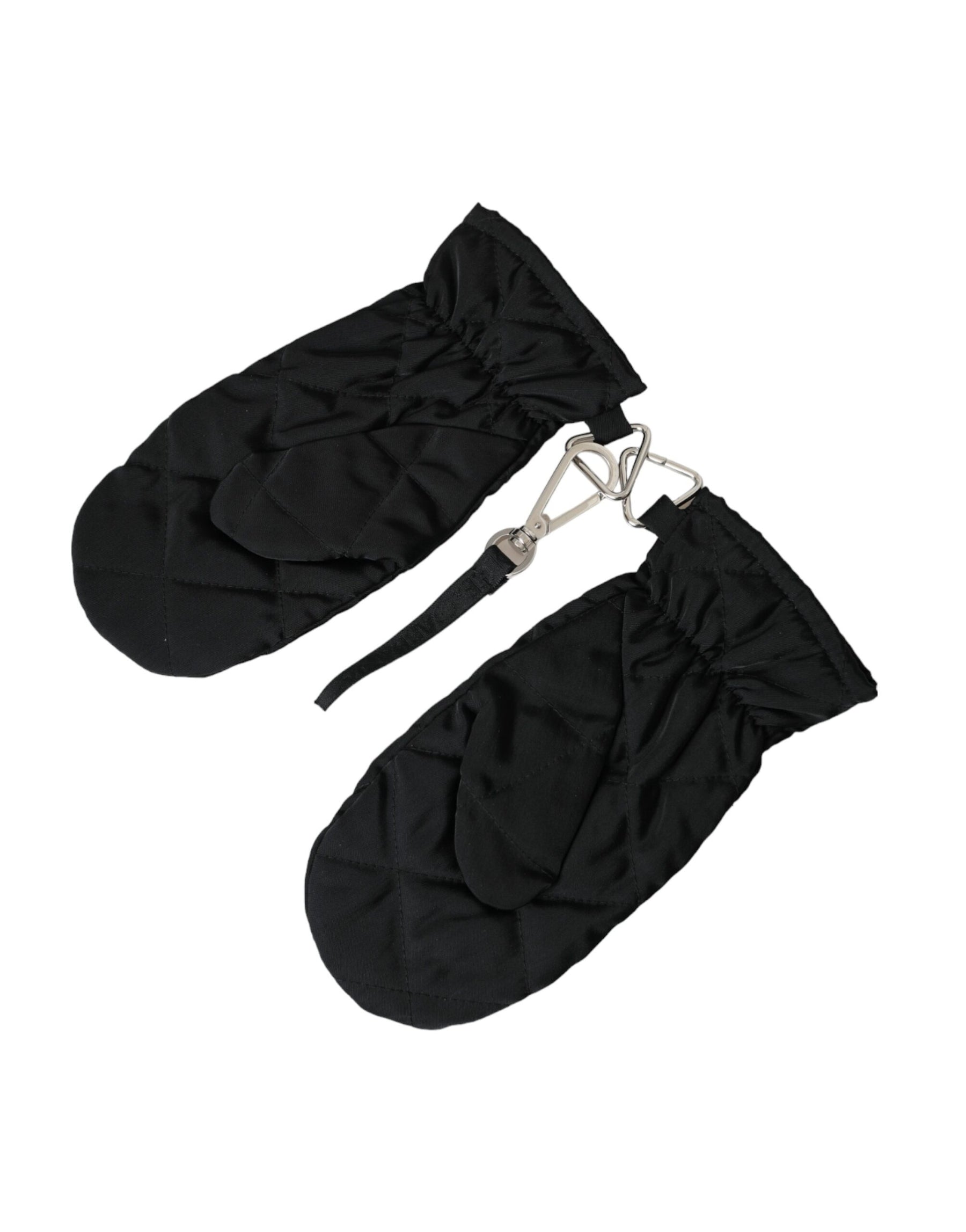 Dolce & Gabbana Black Quilted Nylon Wrist Length Mitten Gloves | Regal Royce