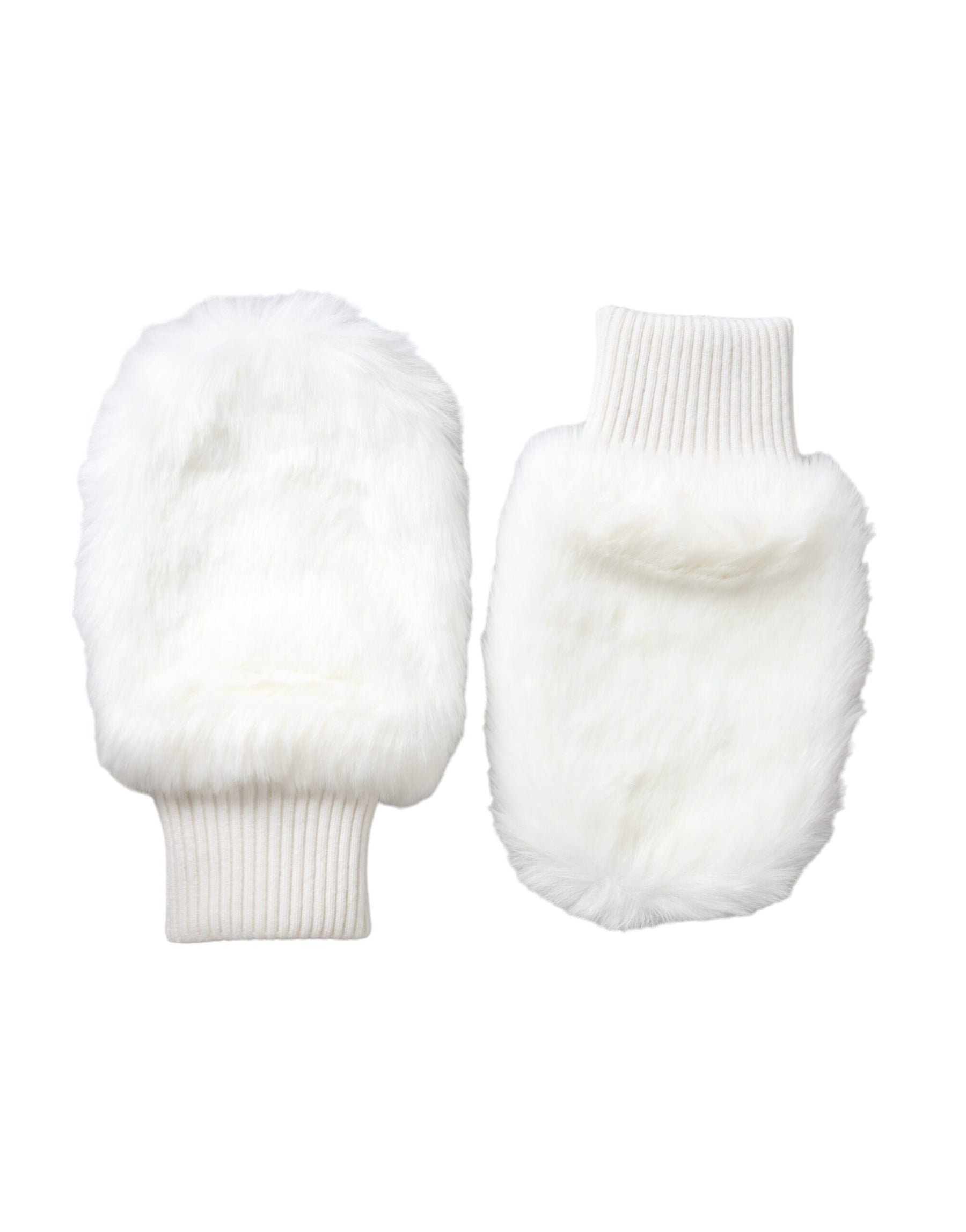 Dolce & Gabbana White Acrylic Knitted Fur Wrist Mitten Gloves | Regal Royce