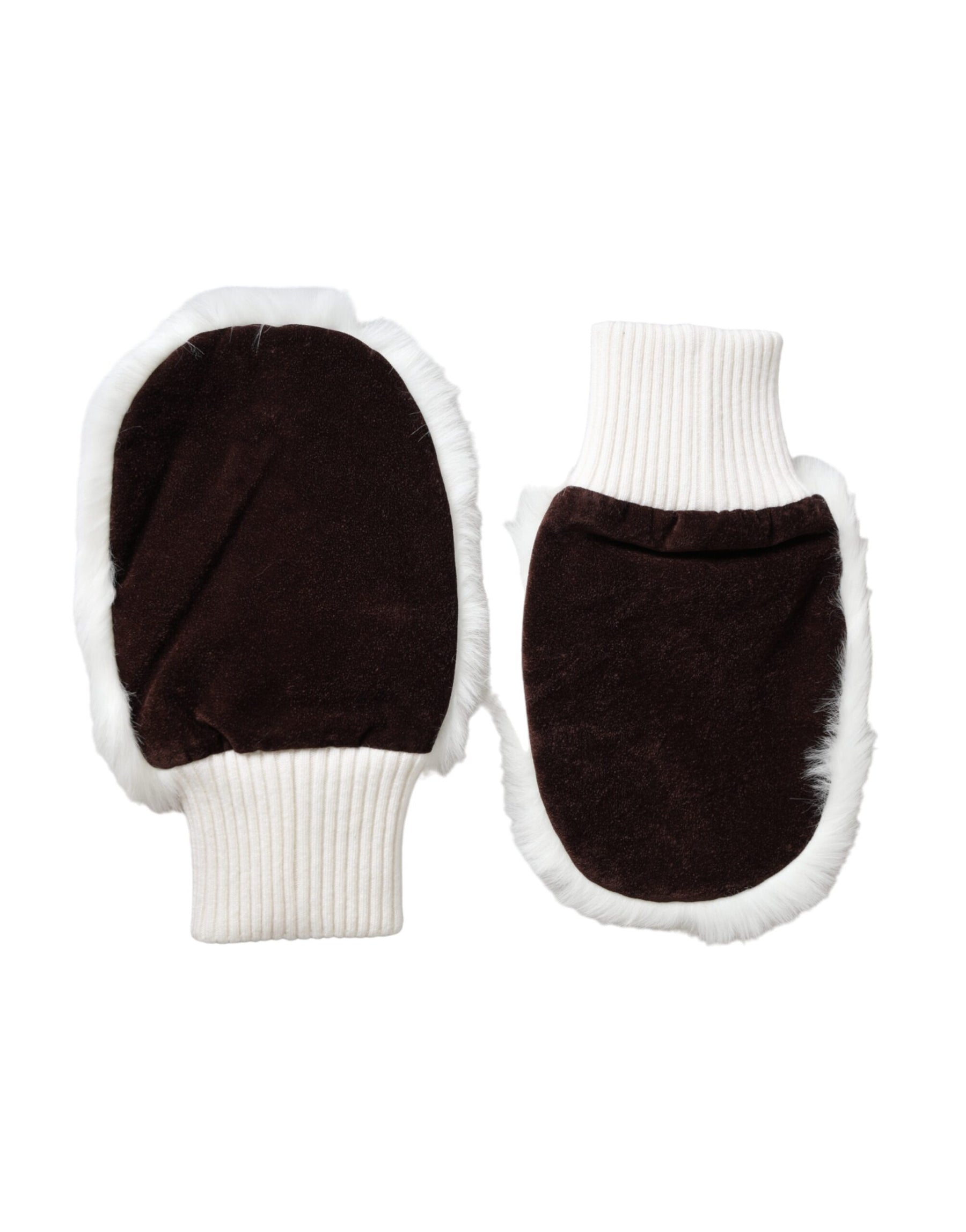 Dolce & Gabbana White Acrylic Knitted Fur Wrist Mitten Gloves | Regal Royce