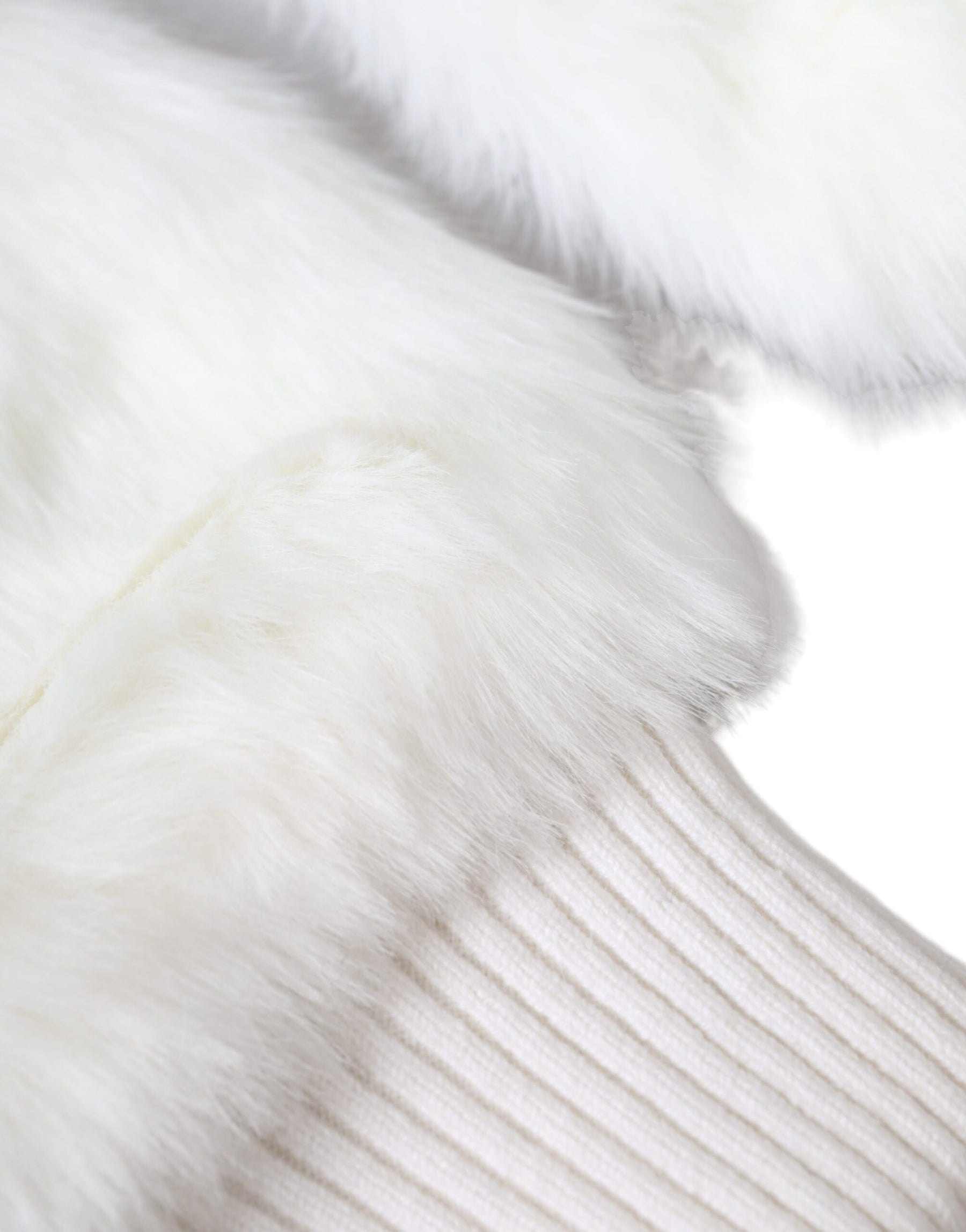 Dolce & Gabbana White Acrylic Knitted Fur Wrist Mitten Gloves | Regal Royce
