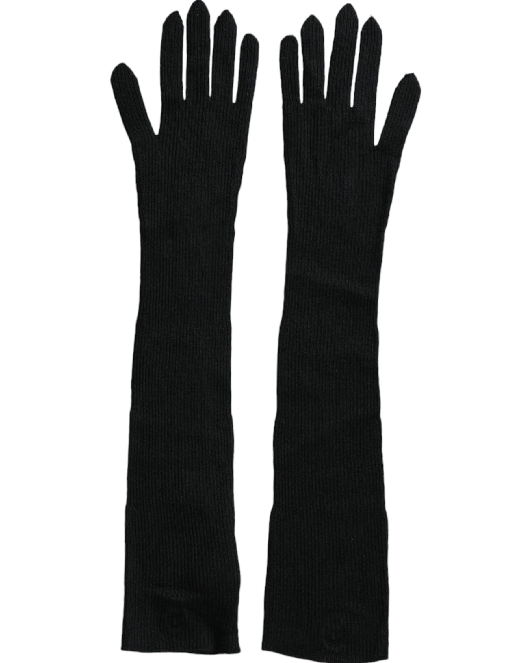 Dolce & Gabbana Black Cashmere Knitted Elbow Length Gloves | Regal Royce