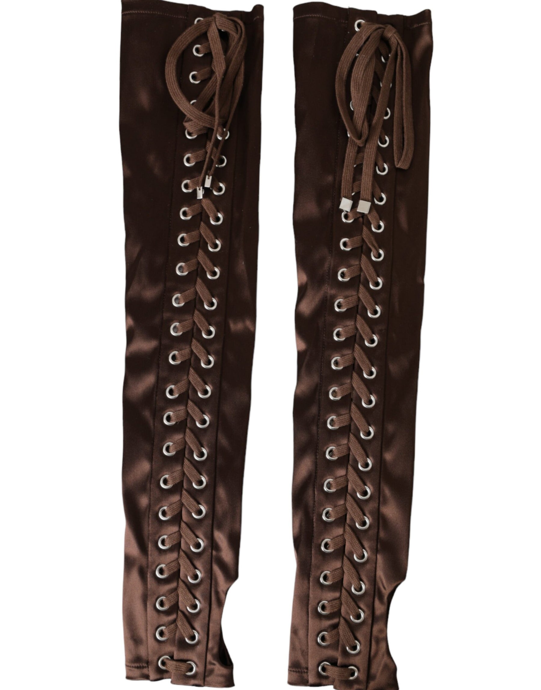 Dolce & Gabbana Brown Acetate Lace Up Fingerless Gloves | Regal Royce