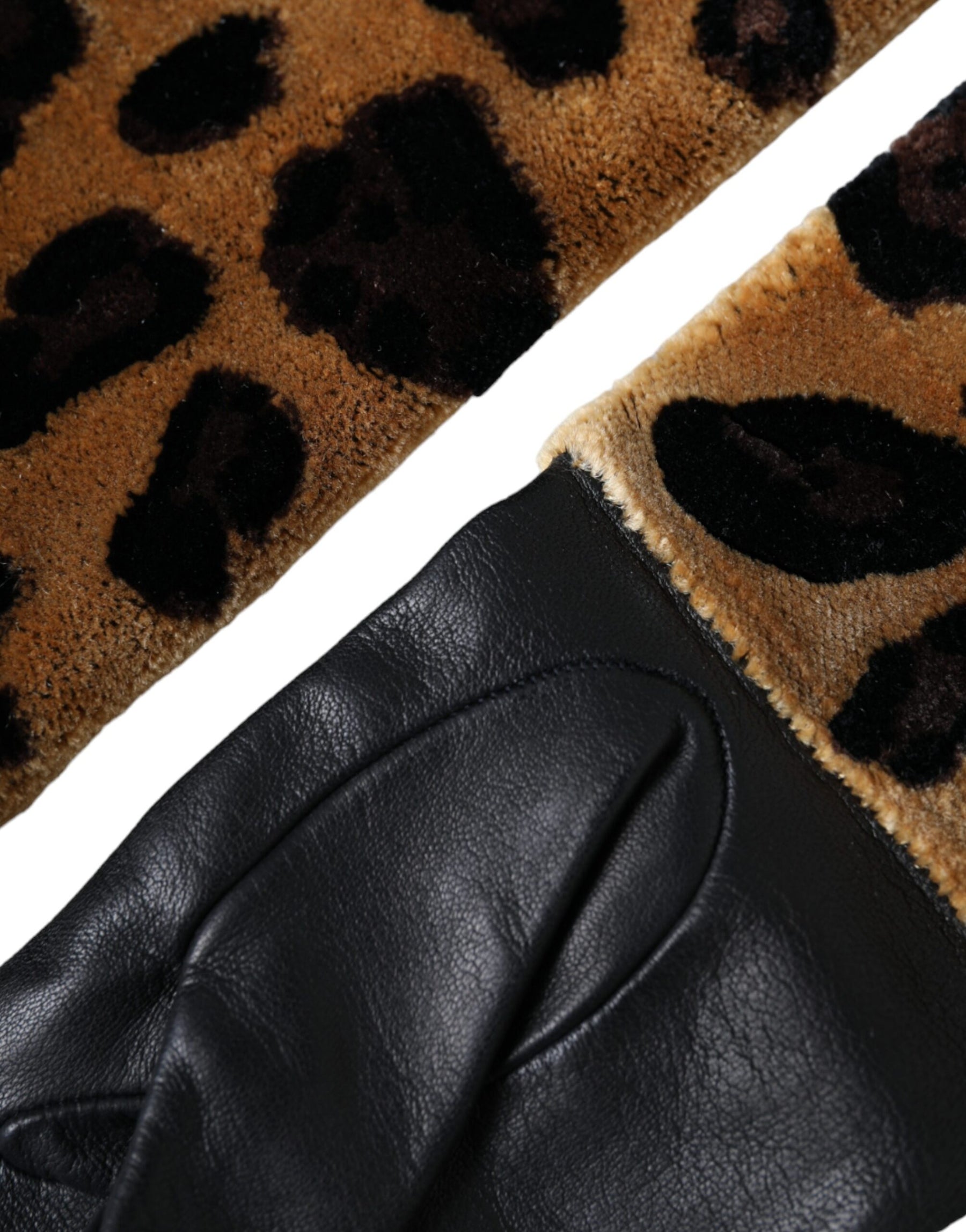 Dolce & Gabbana Brown Black Leopard Leather Elbow Length Gloves | Regal Royce