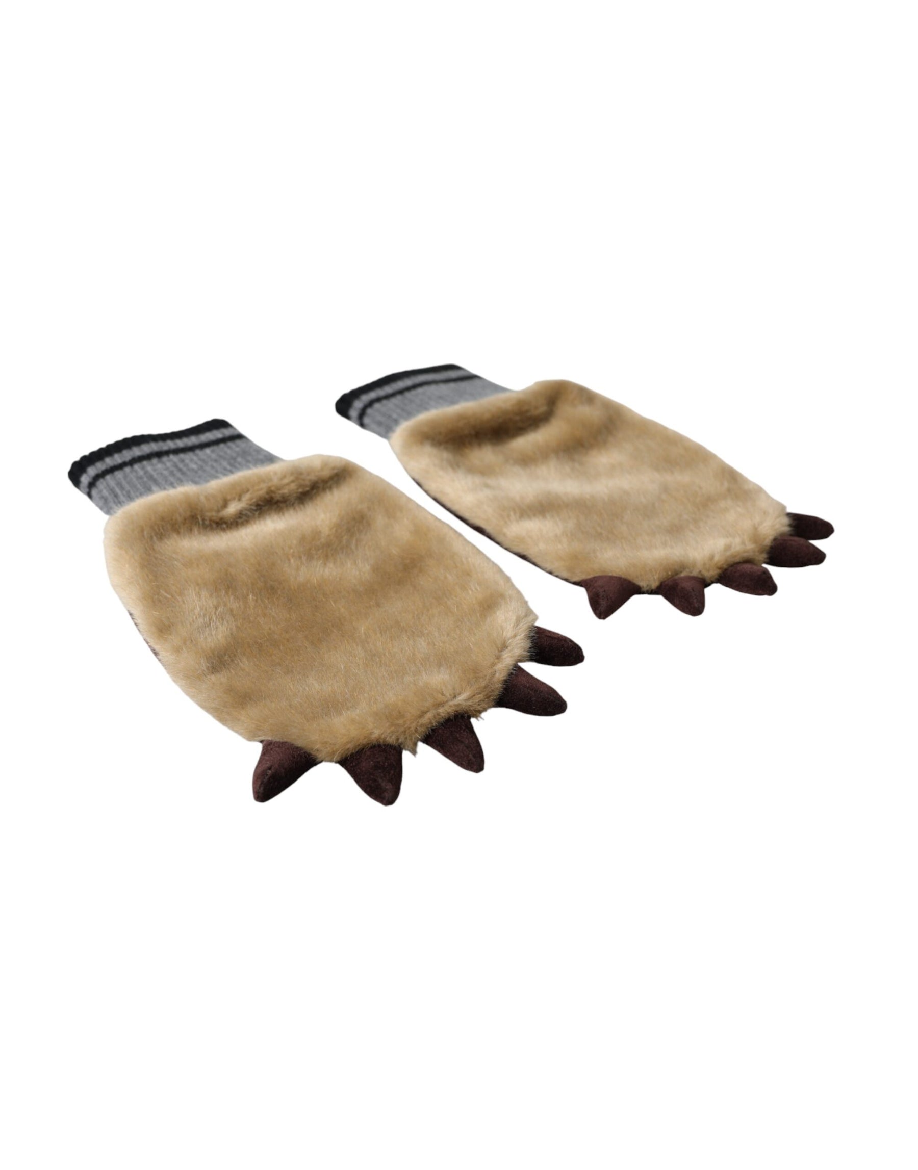 Dolce & Gabbana Beige Acrylic Knitted Fur Wrist Mitten Gloves | Regal Royce