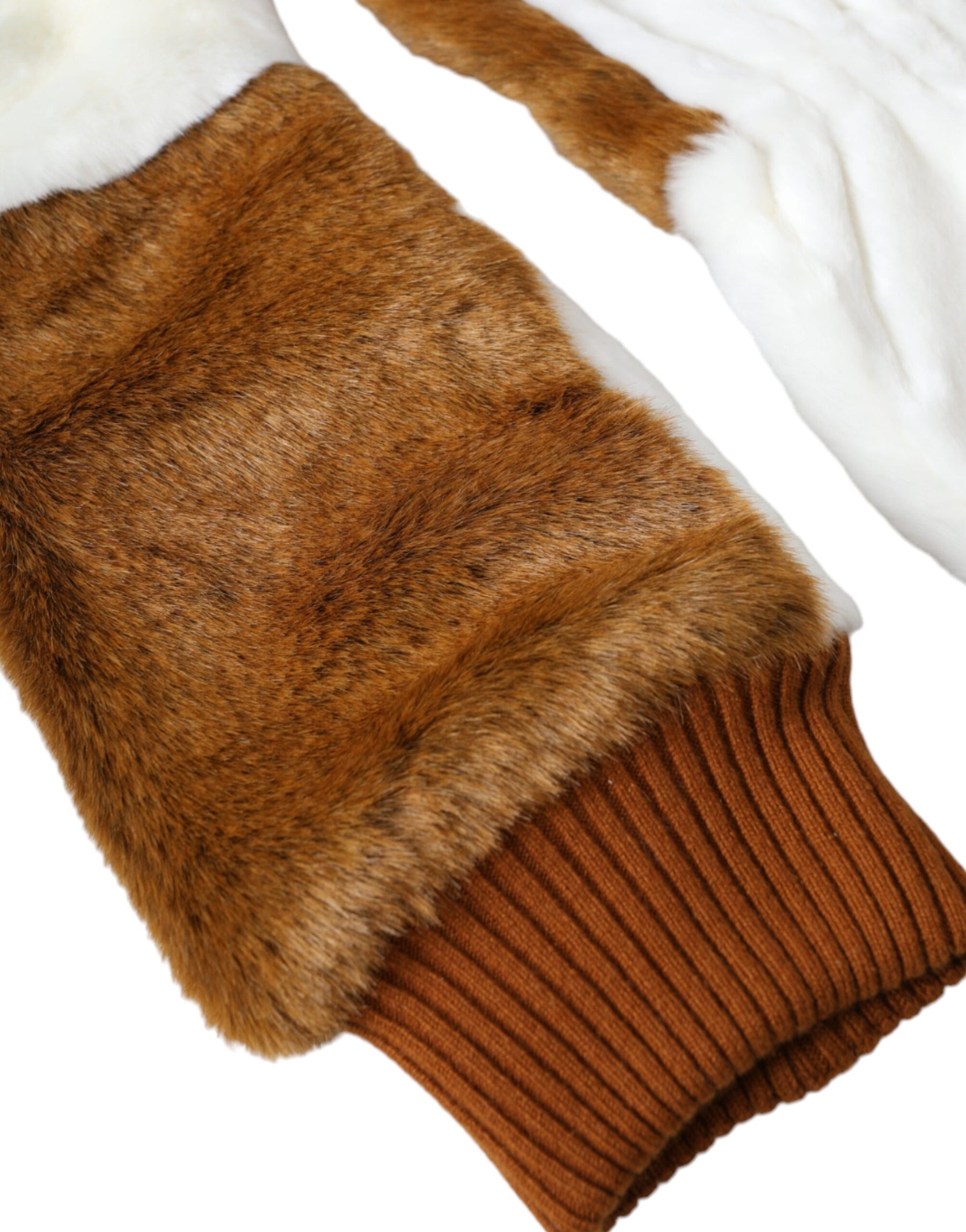 Dolce & Gabbana Brown White Acrylic Knitted Fur Mitten Gloves | Regal Royce