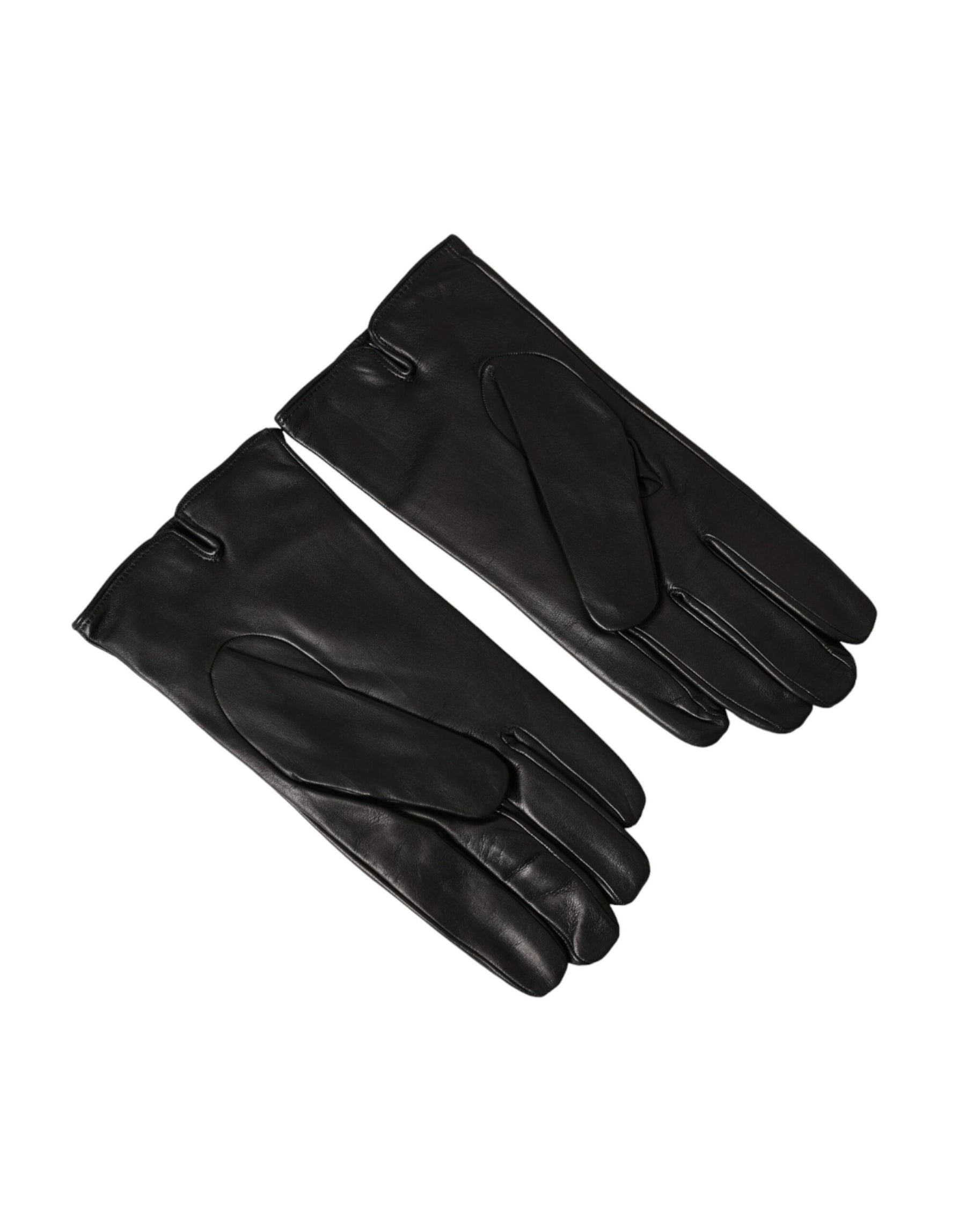 Dolce & Gabbana Black Leather Embossed Logo Short Hands Gloves | Regal Royce