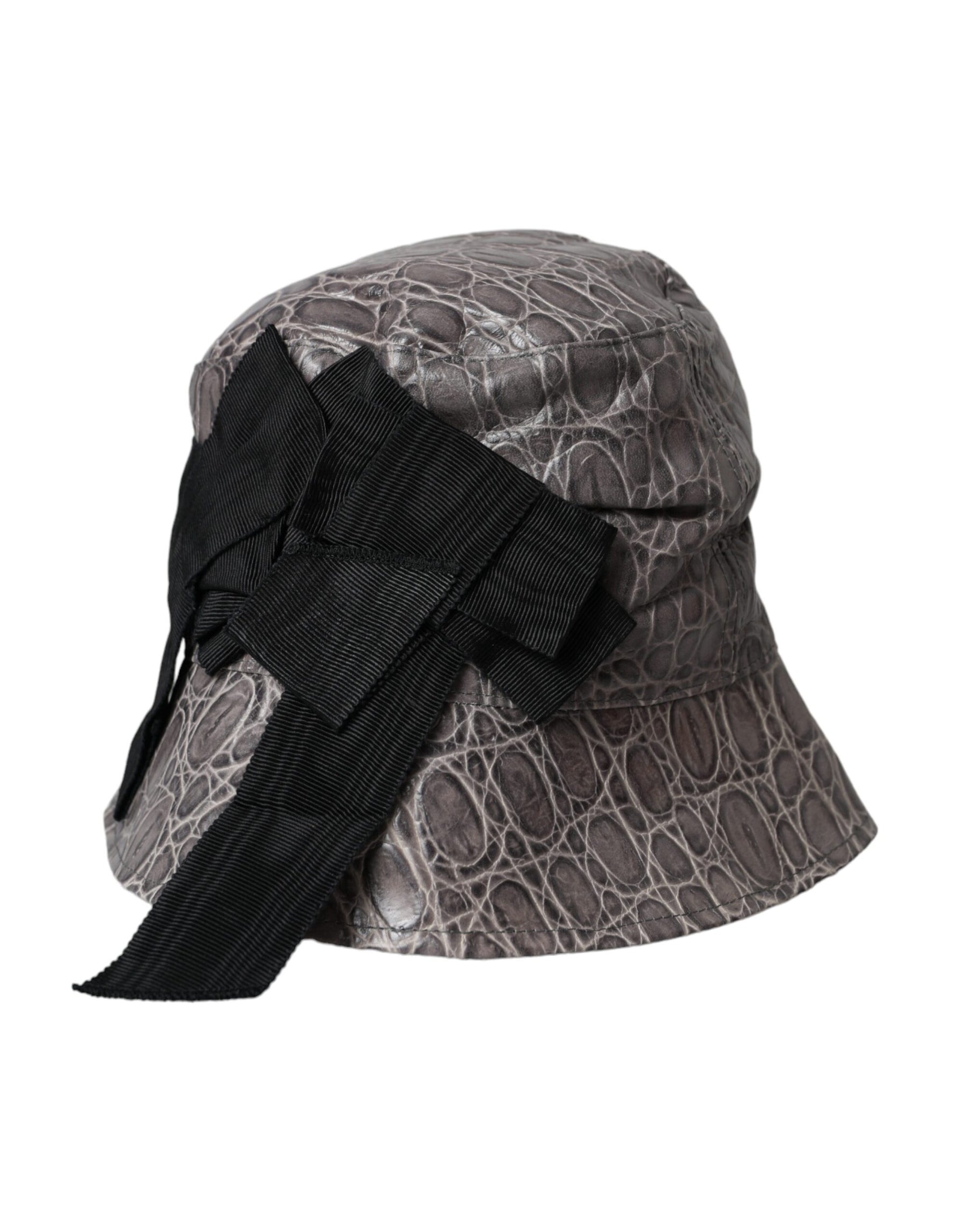 Dolce & Gabbana Black Gray Patterned Leather Bucket Hat | Regal Royce