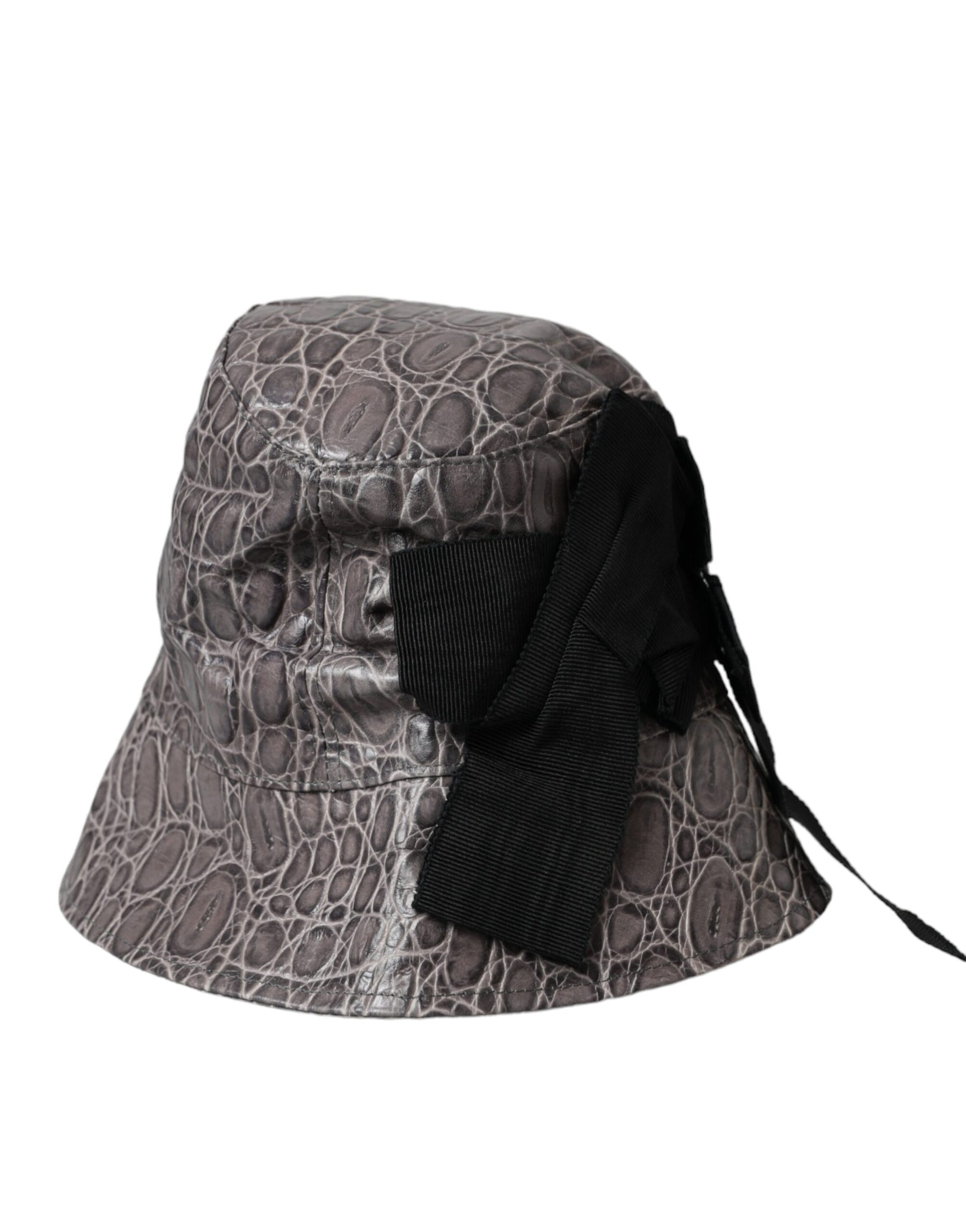 Dolce & Gabbana Black Gray Patterned Leather Bucket Hat | Regal Royce