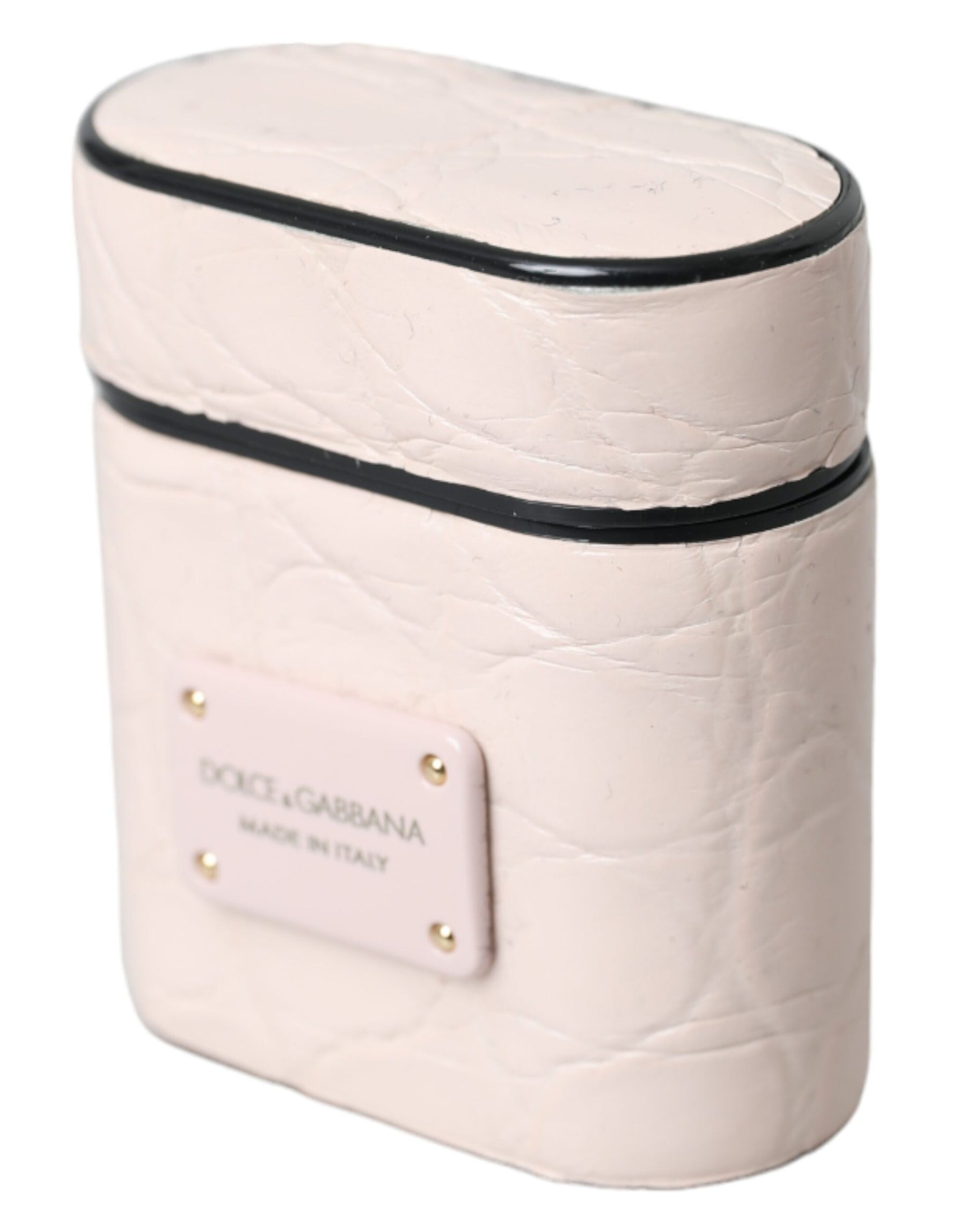 Dolce & Gabbana Light Pink Leather Metal Logo Plaque Airpods Case | Regal Royce