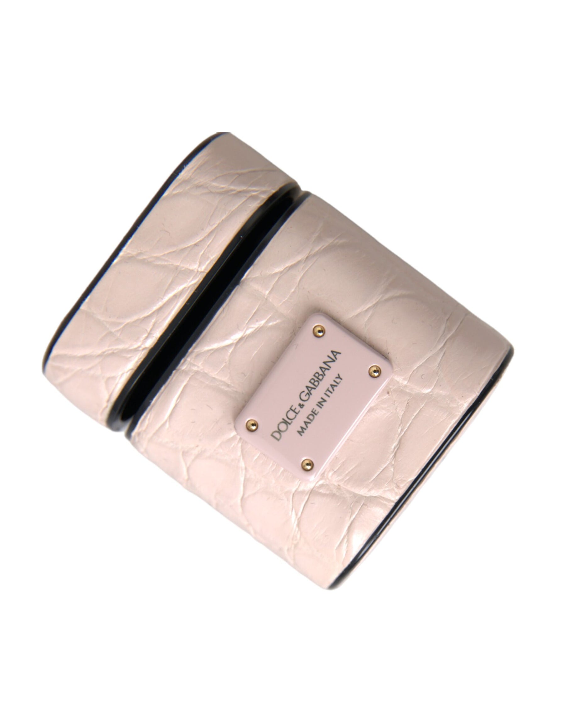 Dolce & Gabbana Light Pink Leather Metal Logo Plaque Airpods Case | Regal Royce