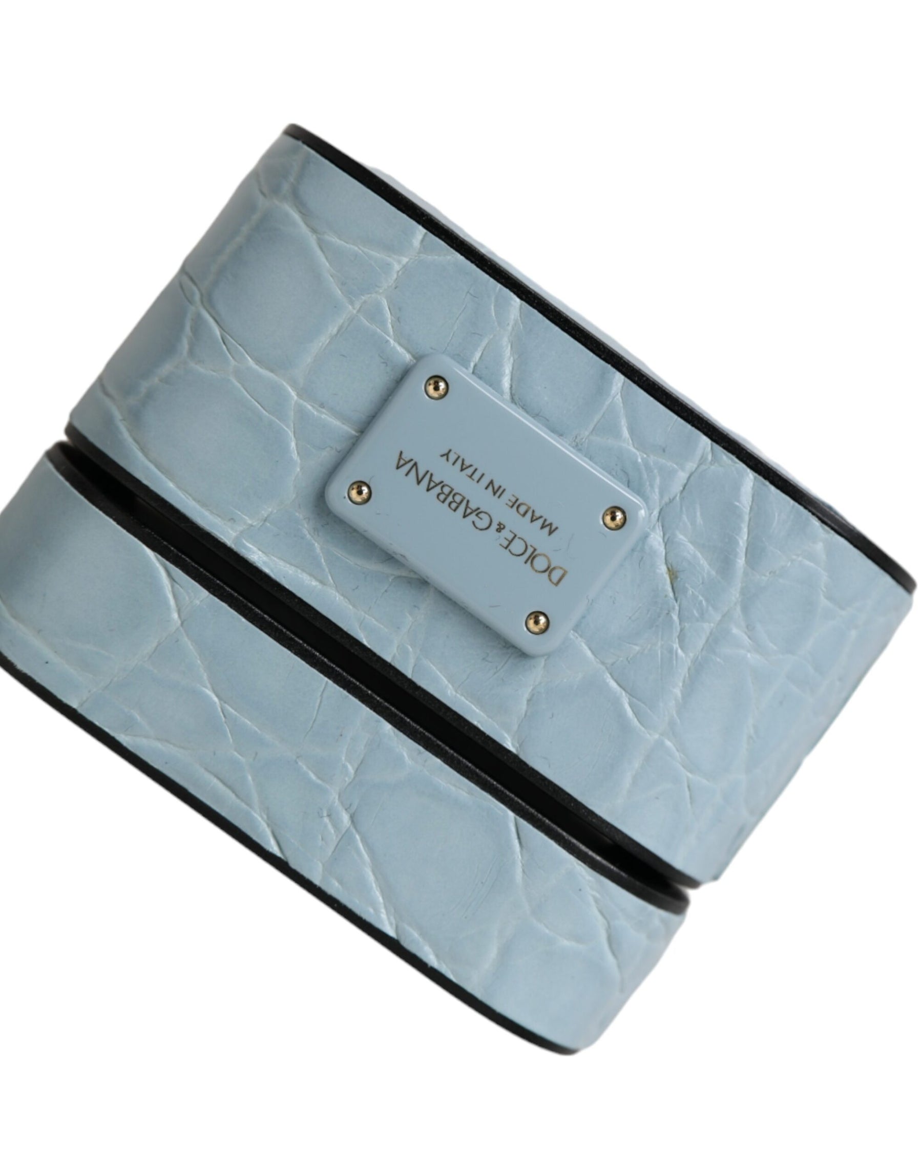 Dolce & Gabbana Light Blue Leather Metal Logo Plaque Airpods Case | Regal Royce