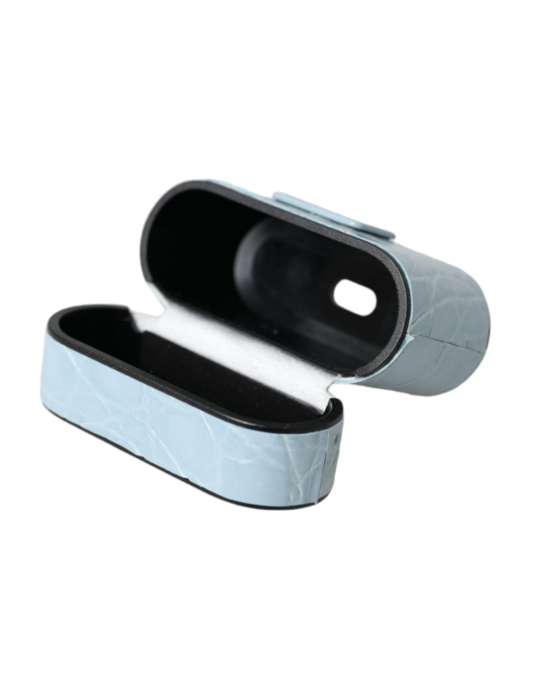 Dolce & Gabbana Light Blue Leather Metal Logo Plaque Airpods Case | Regal Royce