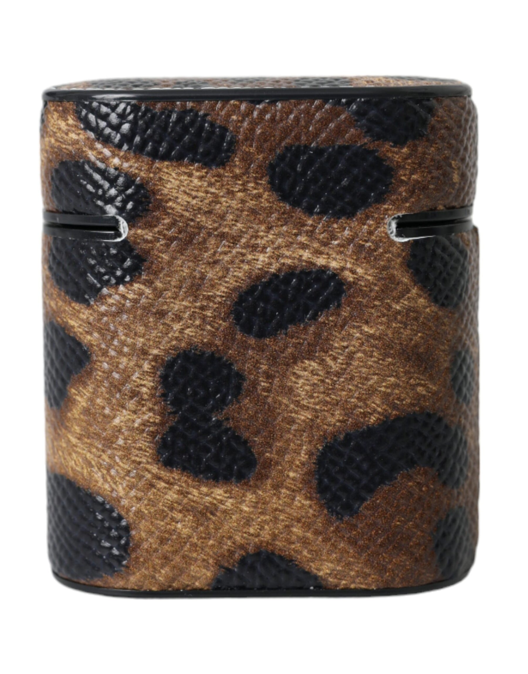 Dolce & Gabbana Brown Leopard Calf Leather Metal Logo Plaque Airpods Case | Regal Royce