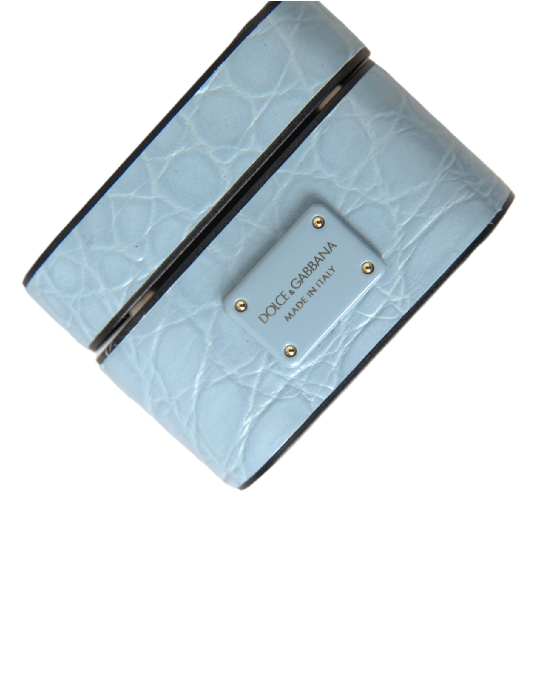 Dolce & Gabbana Light Blue Leather Metal Logo Plaque Airpods Case | Regal Royce