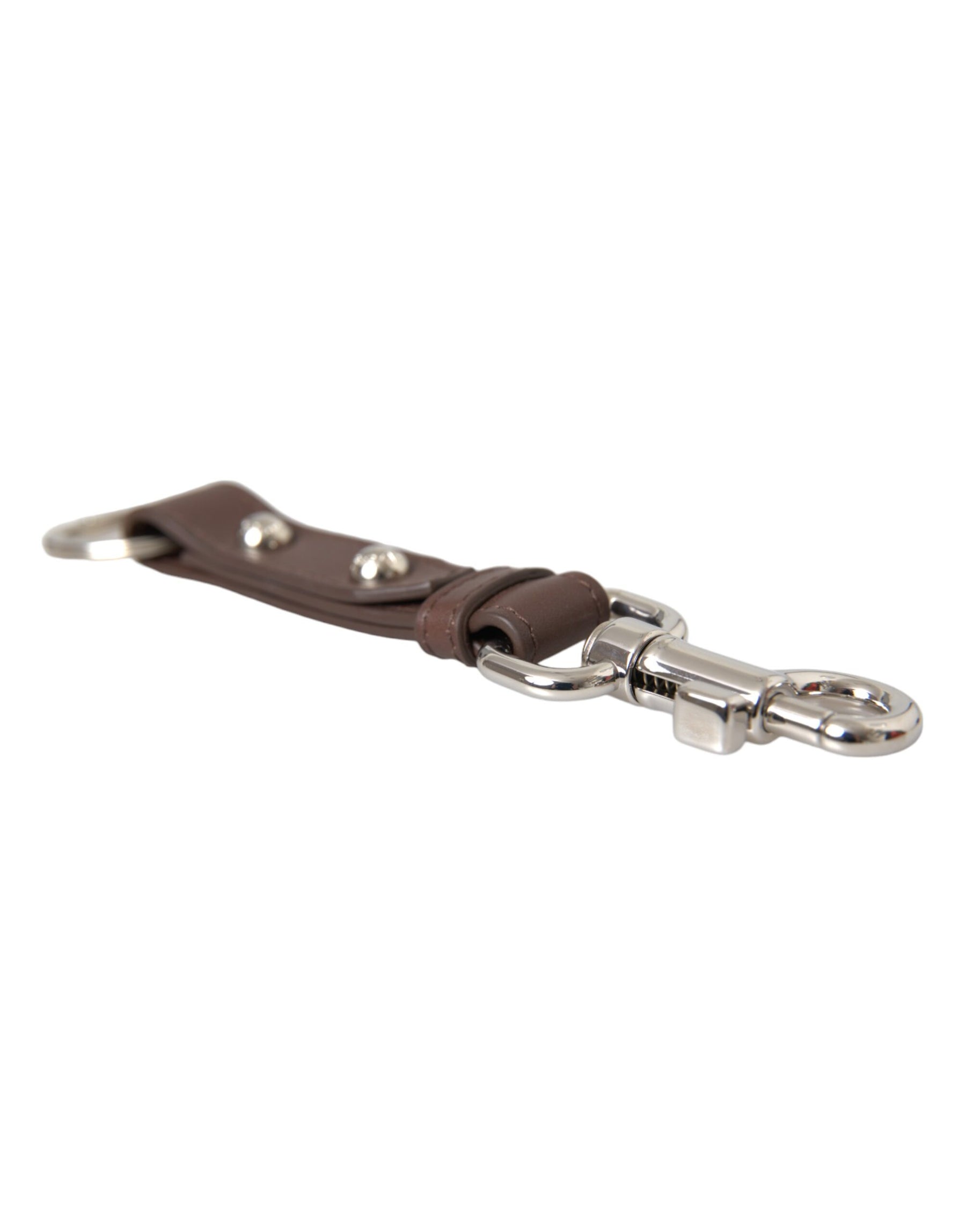 Dolce & Gabbana Brown Plain Leather Silver Brass Keyring Holder Keychain | Regal Royce