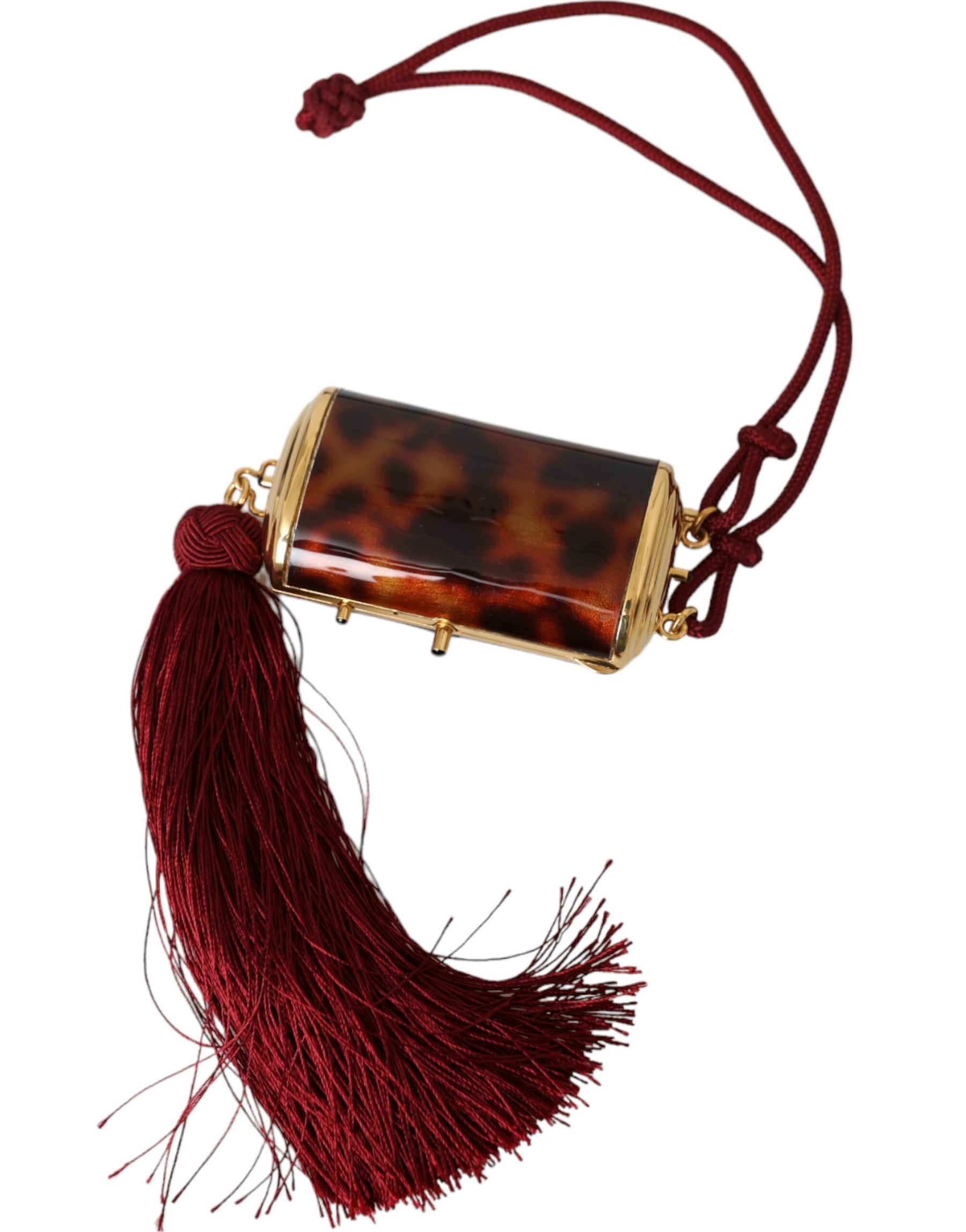 Dolce & Gabbana Brown Leopard Mini Mirror Tassel Make Up Holder Bag | Regal Royce