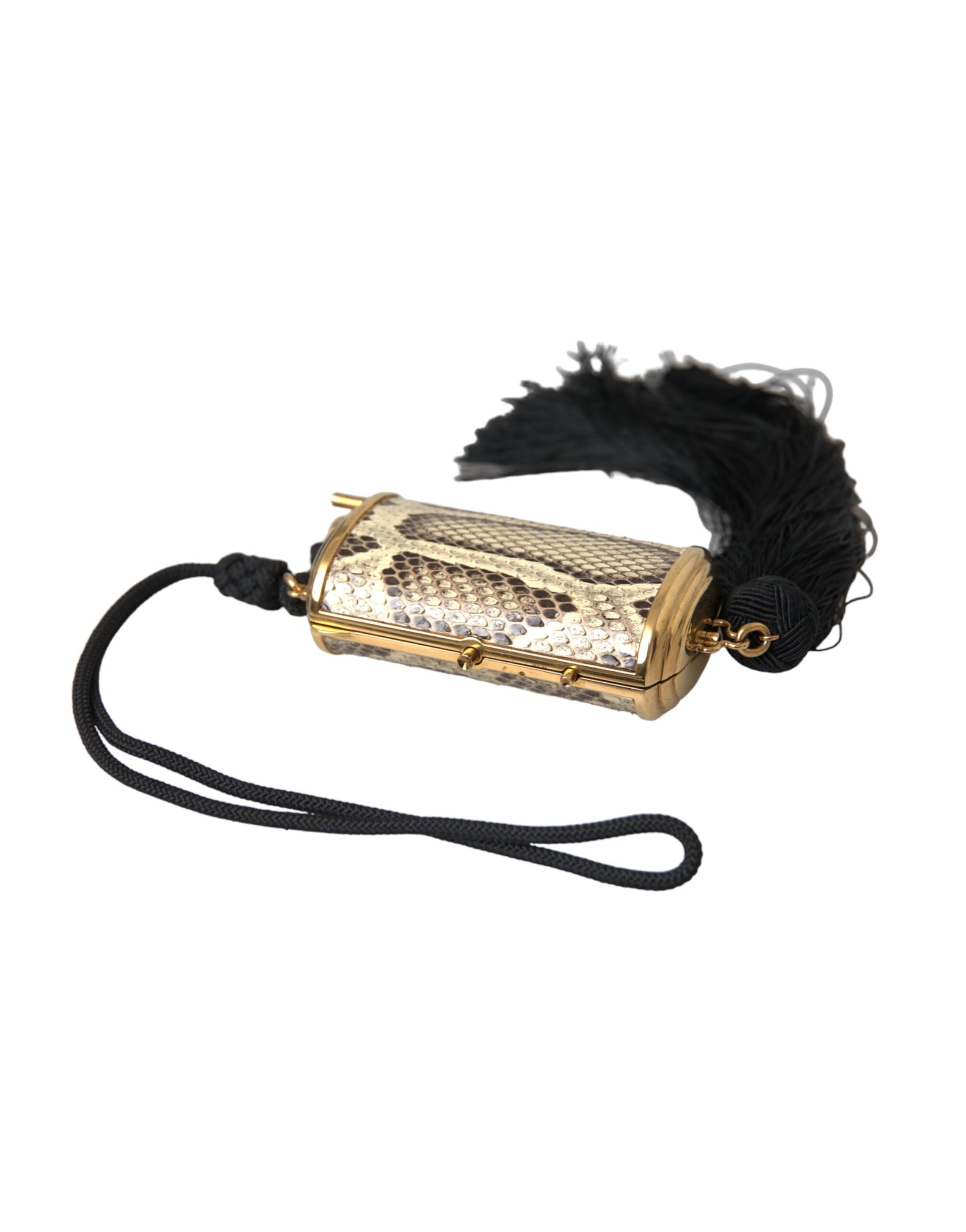 Dolce & Gabbana Beige Exotic Leather Mini Mirror Tassel Make Up Holder Bag | Regal Royce
