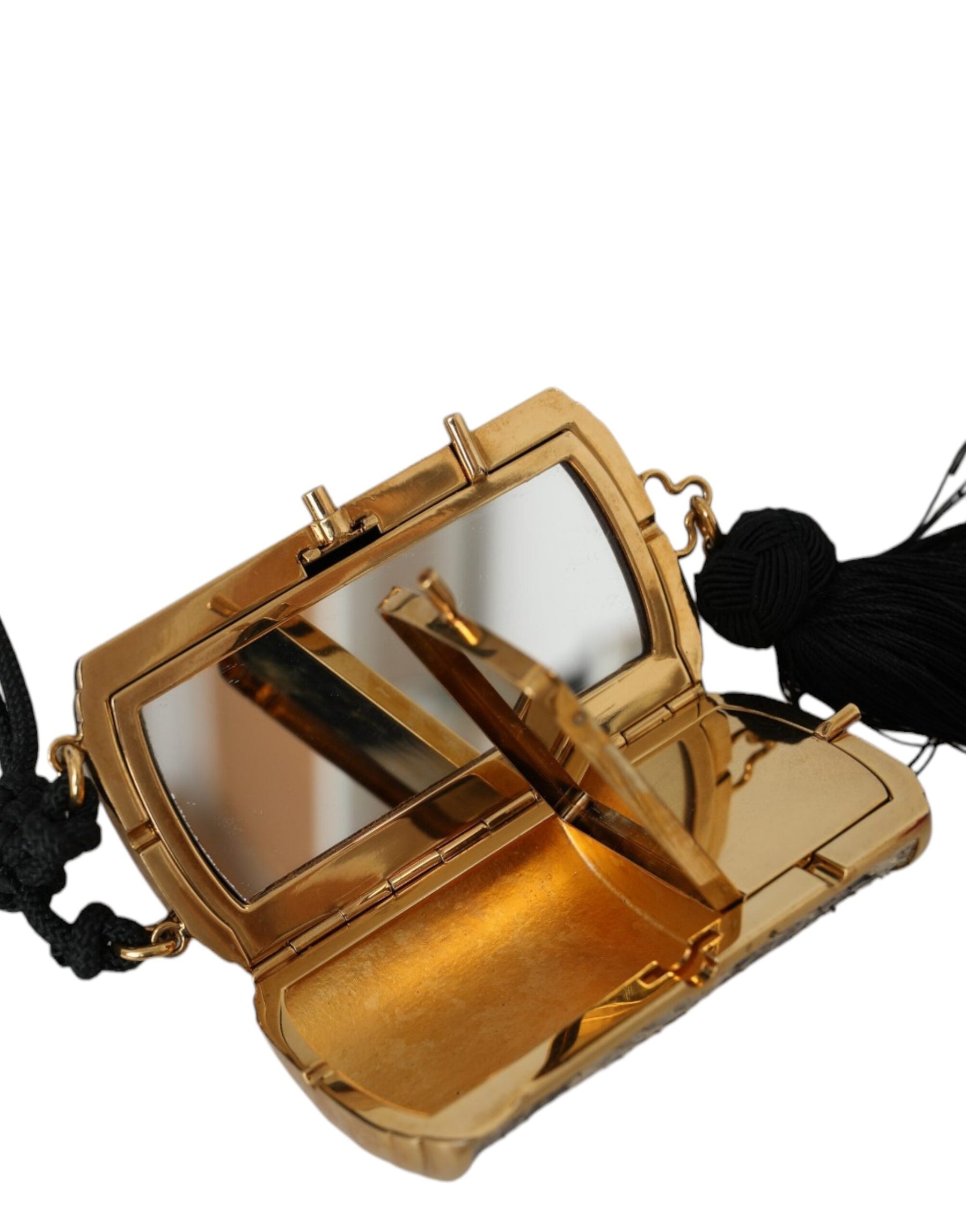 Dolce & Gabbana Beige Exotic Leather Mini Mirror Tassel Make Up Holder Bag | Regal Royce