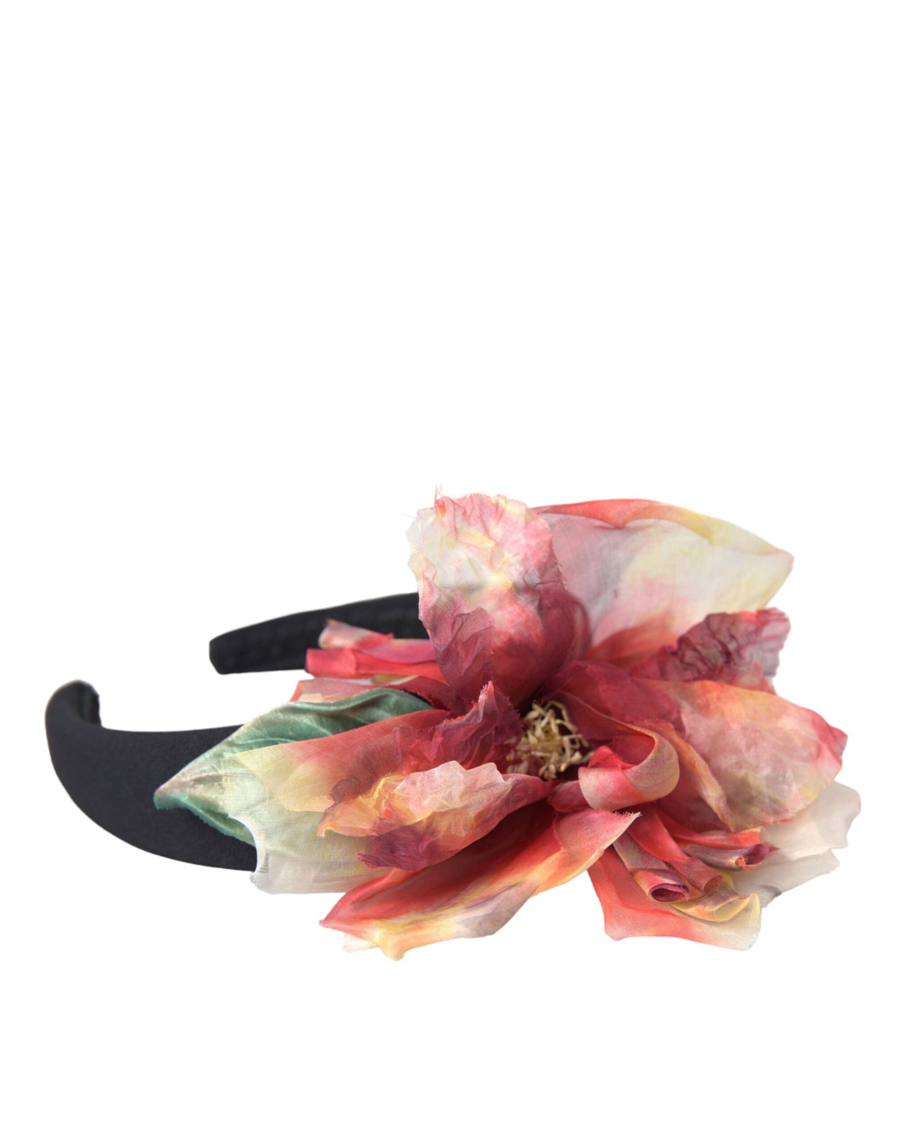 Dolce & Gabbana Rose Pink Silk Floral Black Tiara Women Hairband Diadem | Regal Royce