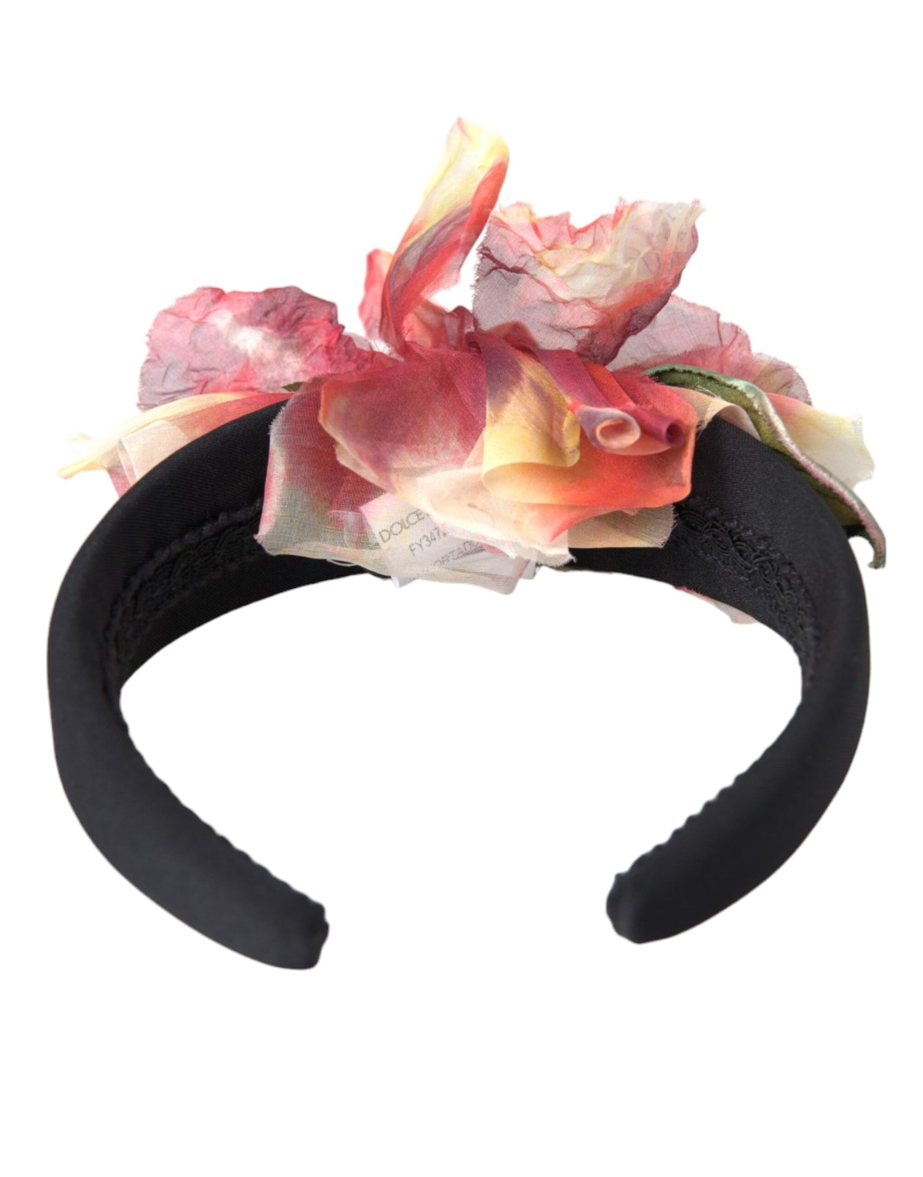 Dolce & Gabbana Rose Pink Silk Floral Black Tiara Women Hairband Diadem | Regal Royce