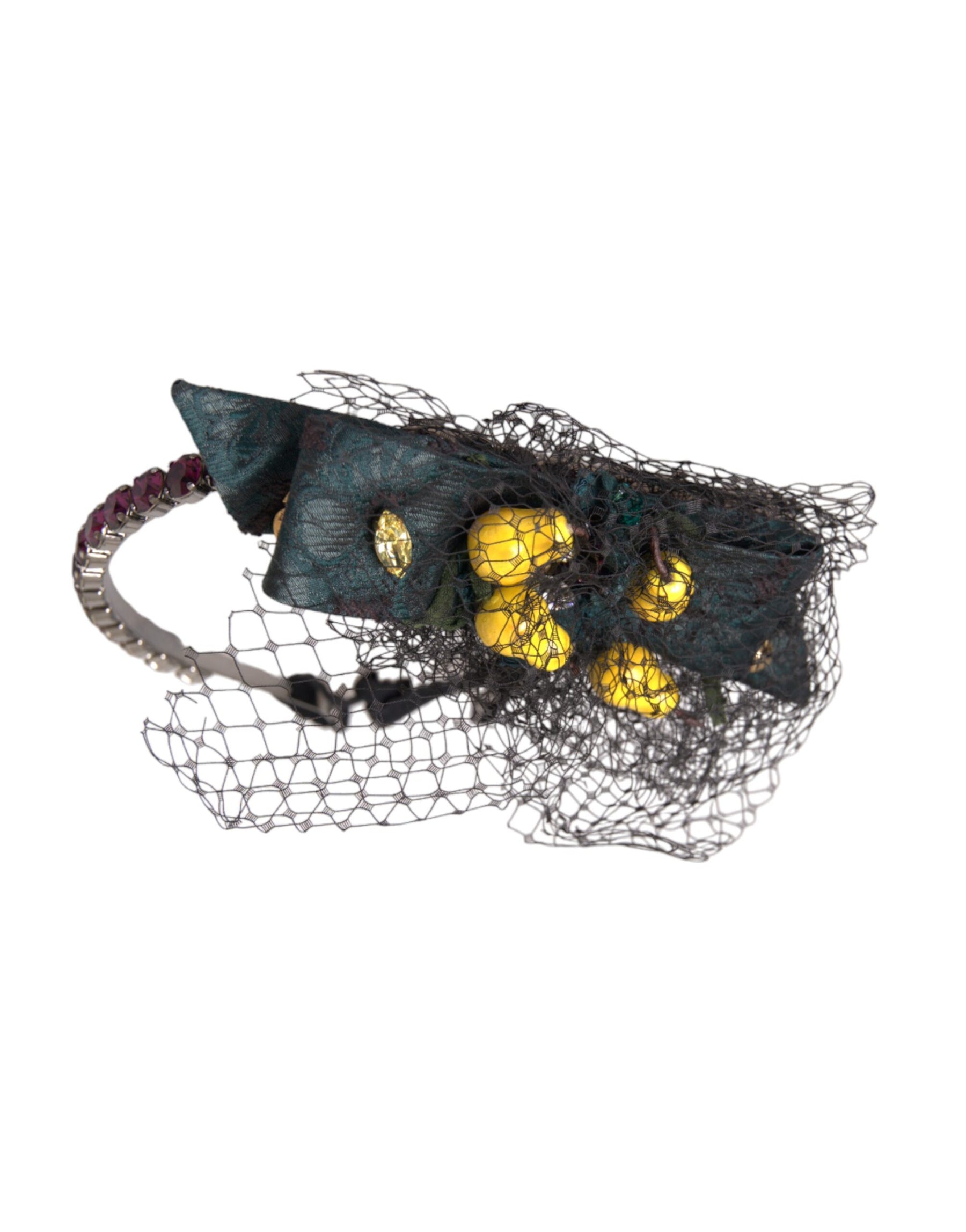 Dolce & Gabbana Black Lemons Sicily Purple Crystal Net Headband Diadem | Regal Royce
