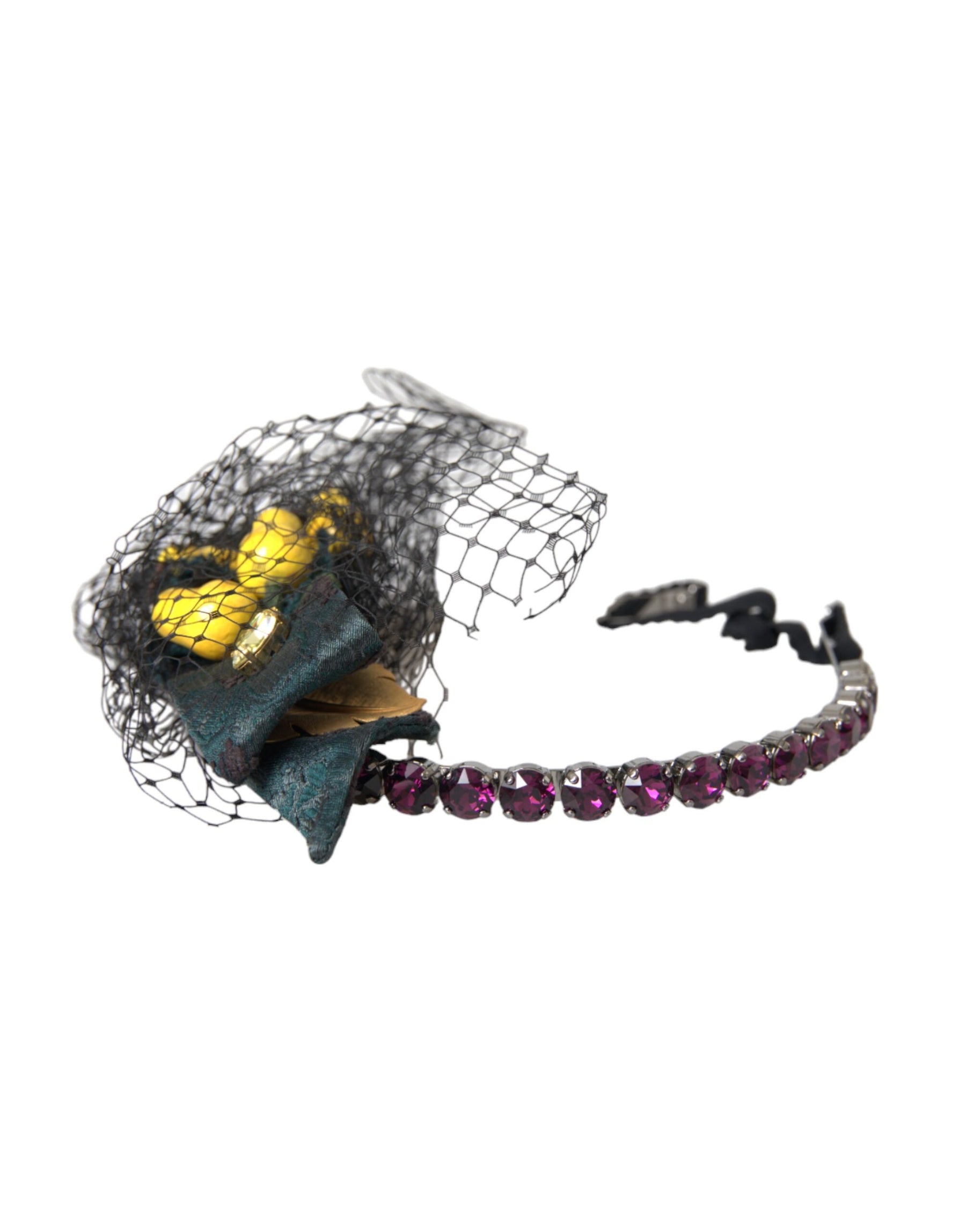 Dolce & Gabbana Black Lemons Sicily Purple Crystal Net Headband Diadem | Regal Royce