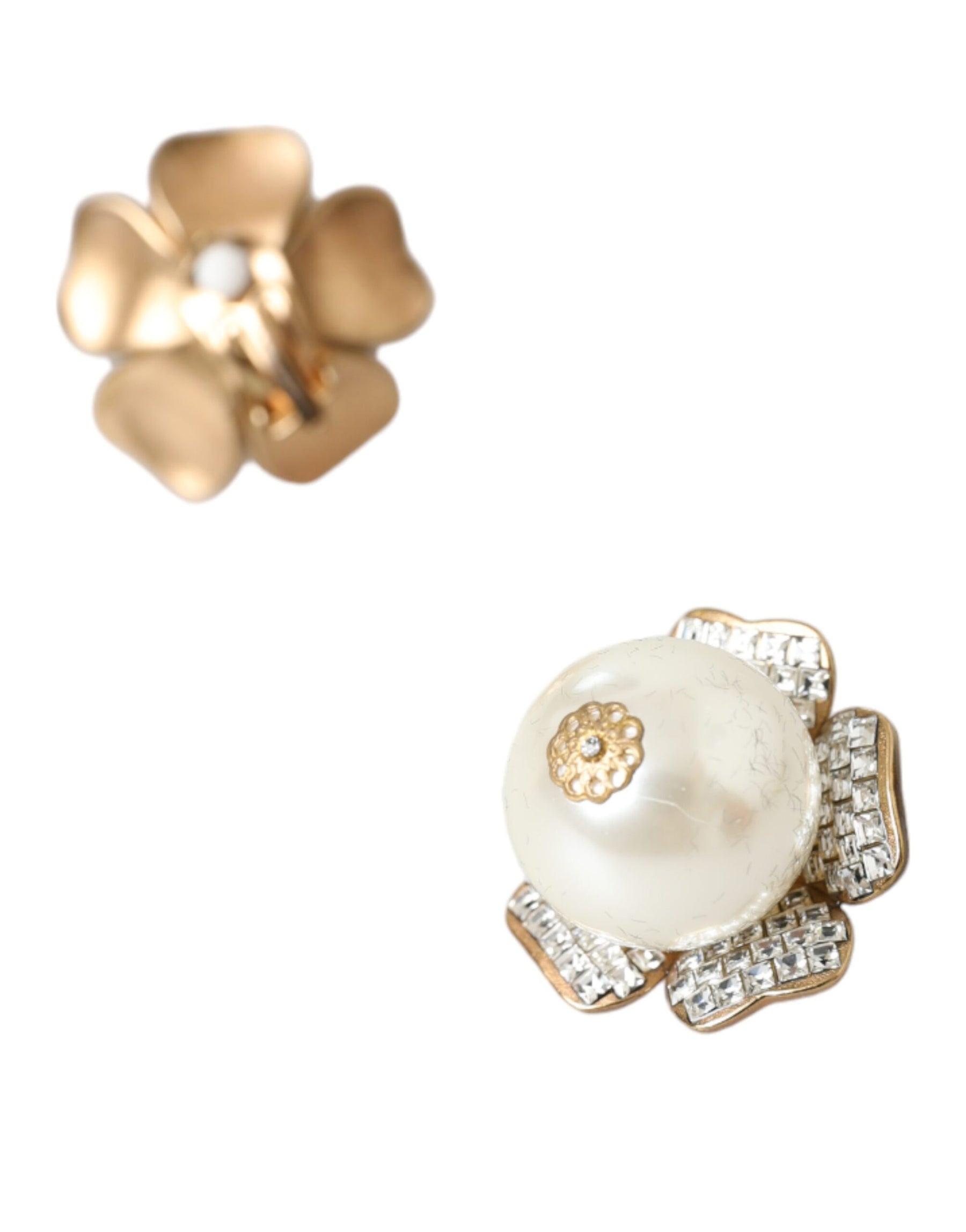 Dolce & Gabbana Gold Tone Maxi Faux Pearl Floral Clip-on Jewelry Earrings | Regal Royce