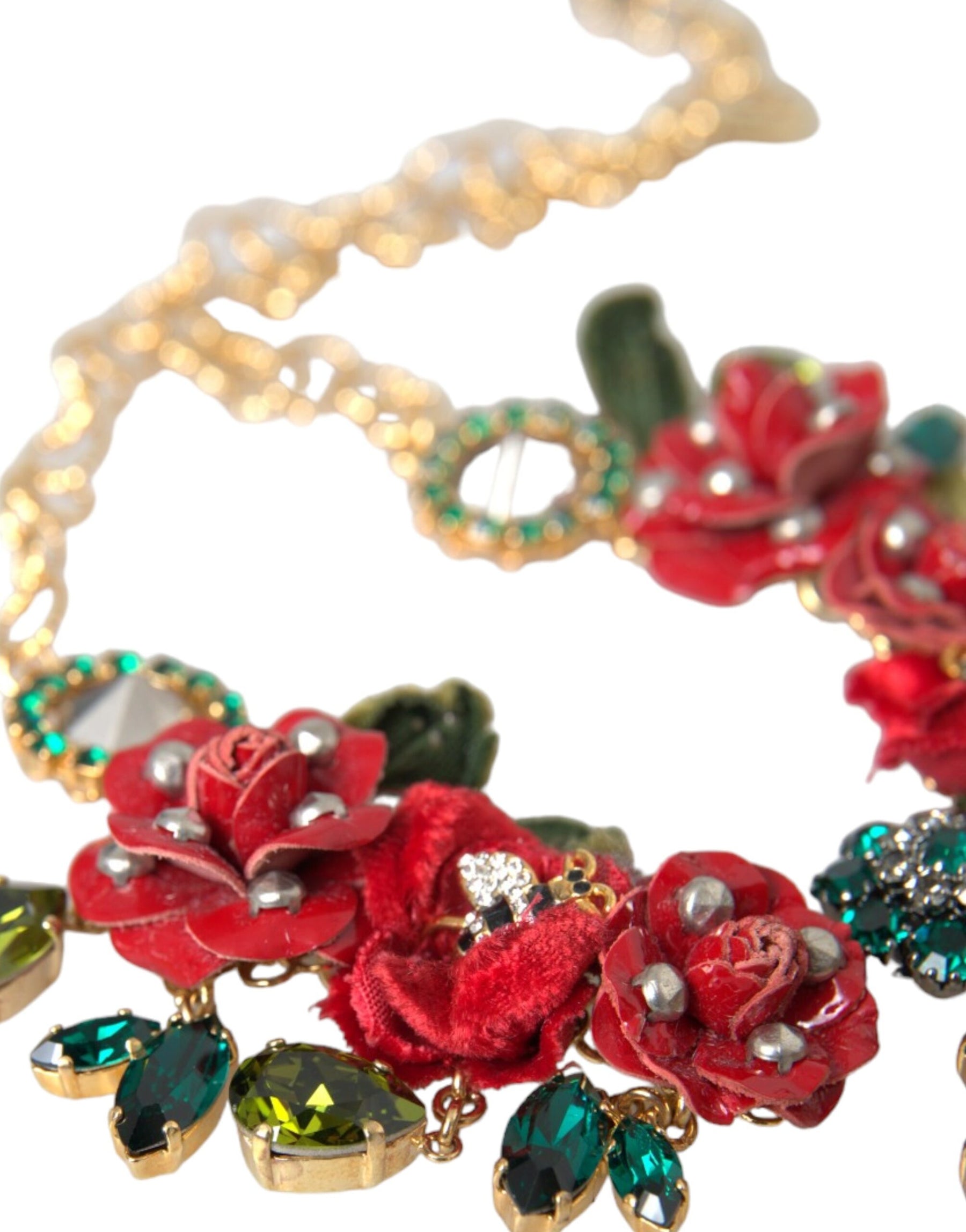 Dolce & Gabbana Gold Brass Link Chain RosePetal Crystal Pendant Necklace | Regal Royce